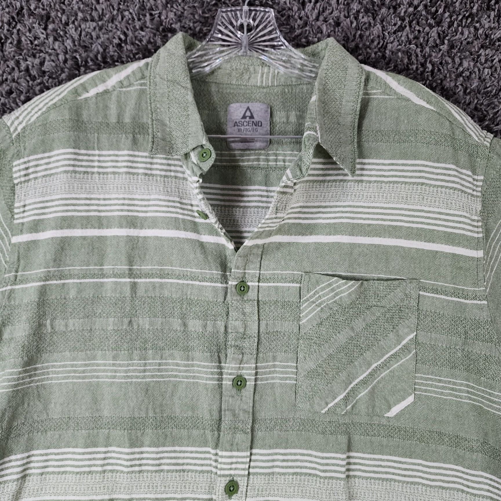 ASCENO ASCEND Striped Button-Up Shirt Adult XL Green Short Sleeve Mens Size US 36 / EU 52 - 3 Thumbnail