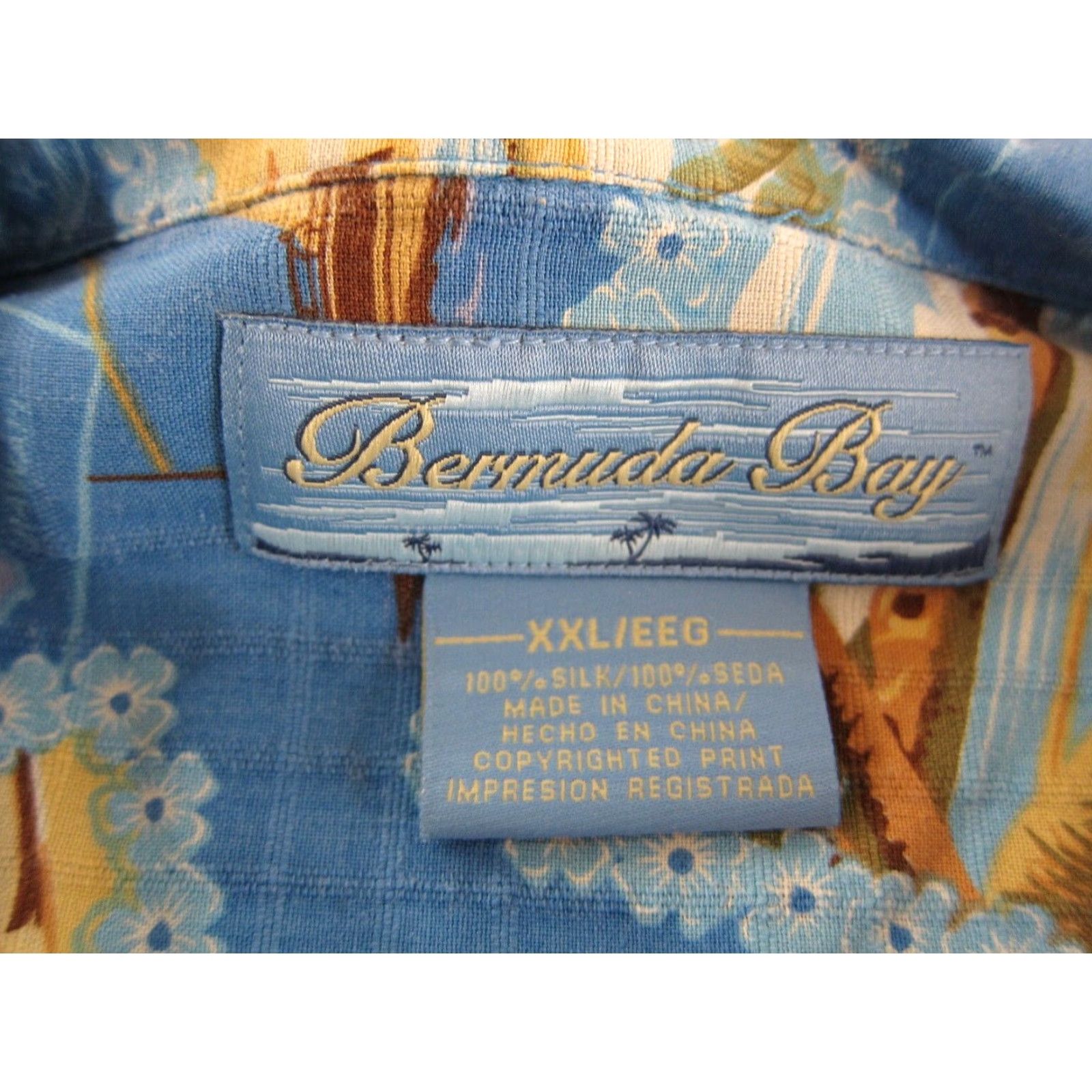 Vintage Bermuda Bay Shirt XXL Bermuda Bay 100% Silk Sailboat Blue Yellow Floral Button Down Hawaiian Shirt Mens Size US XXL / EU 58 / 5 - 4 Thumbnail