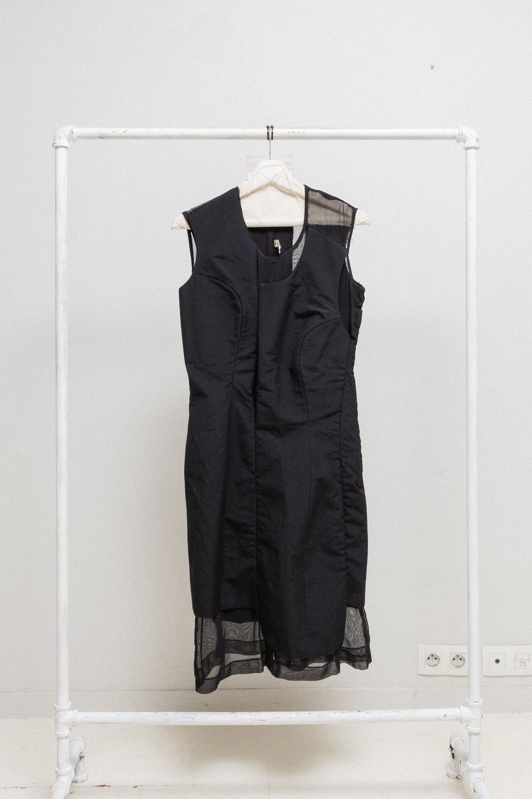 FW97 Wool padded dress with mesh panels