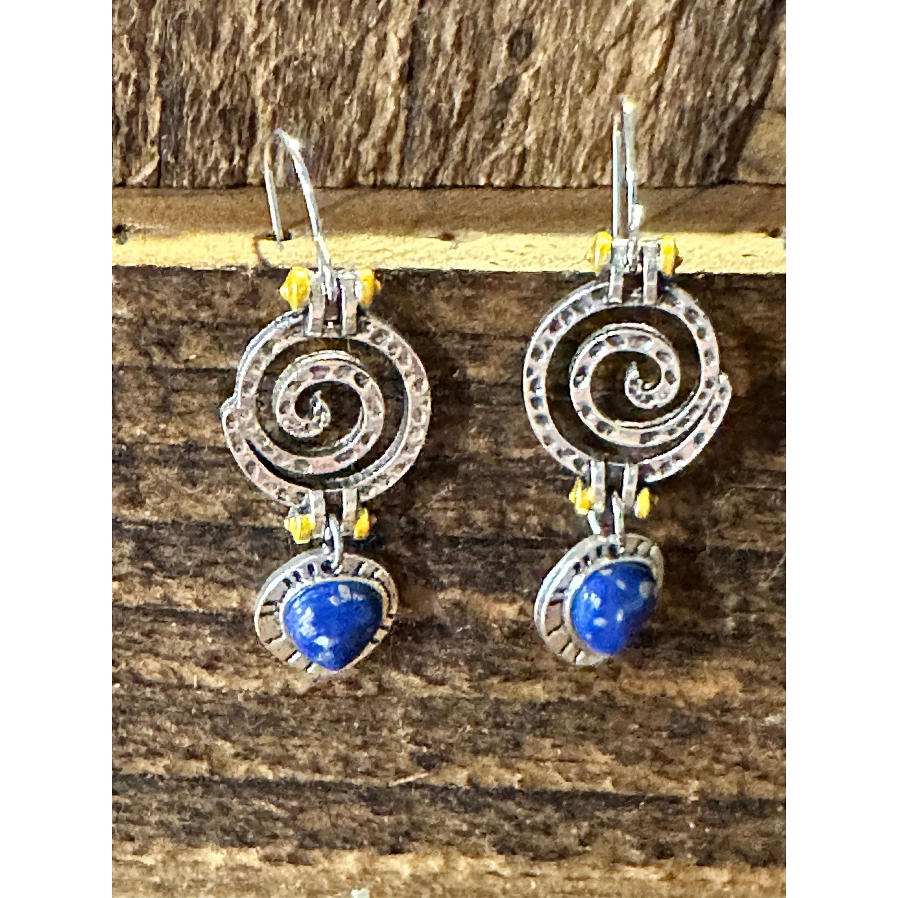 Other Boho Hippie Western Silver Drop Wire Earrings, Blue Sapphire Size ONE SIZE - 1 Thumbnail