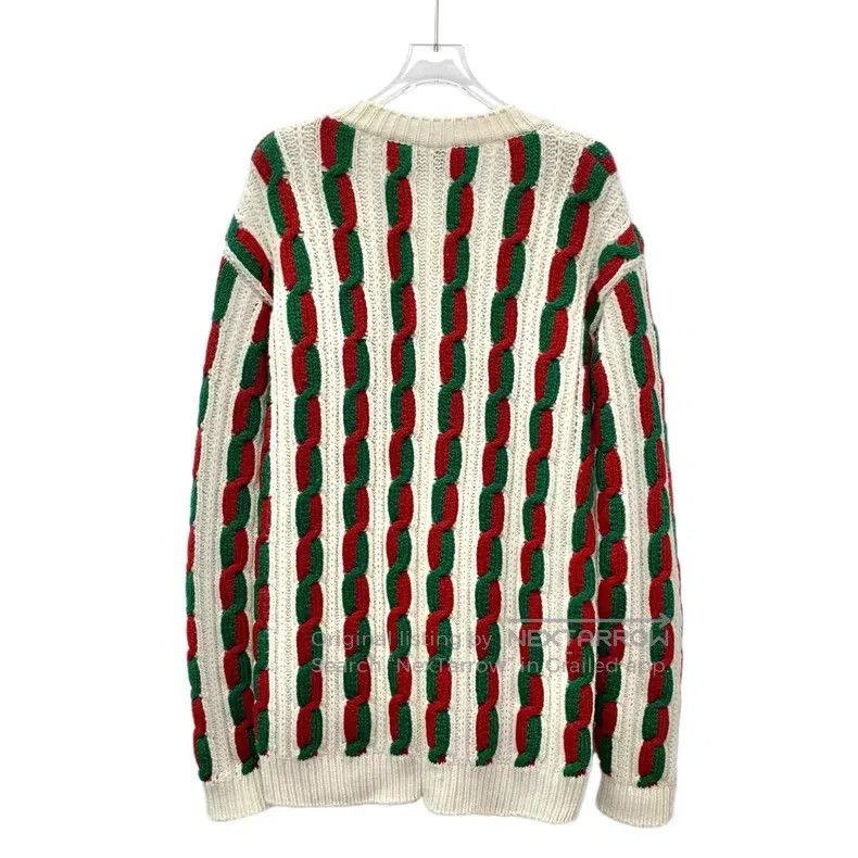 Gucci Gucci Color-blocked twisted wool V-neck single-breasted lo Size S / US 4 / IT 40 - 2 Thumbnail