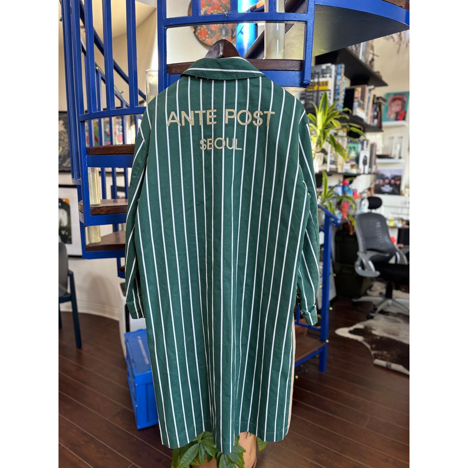 Antepost Seoul Green Pinstripe Zip Coat Size S/1 (oversized)