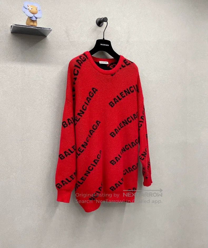 Balenciaga Balenciaga All-over Logo Red Sweater Size US XS / EU 42 / 0 - 3 Thumbnail