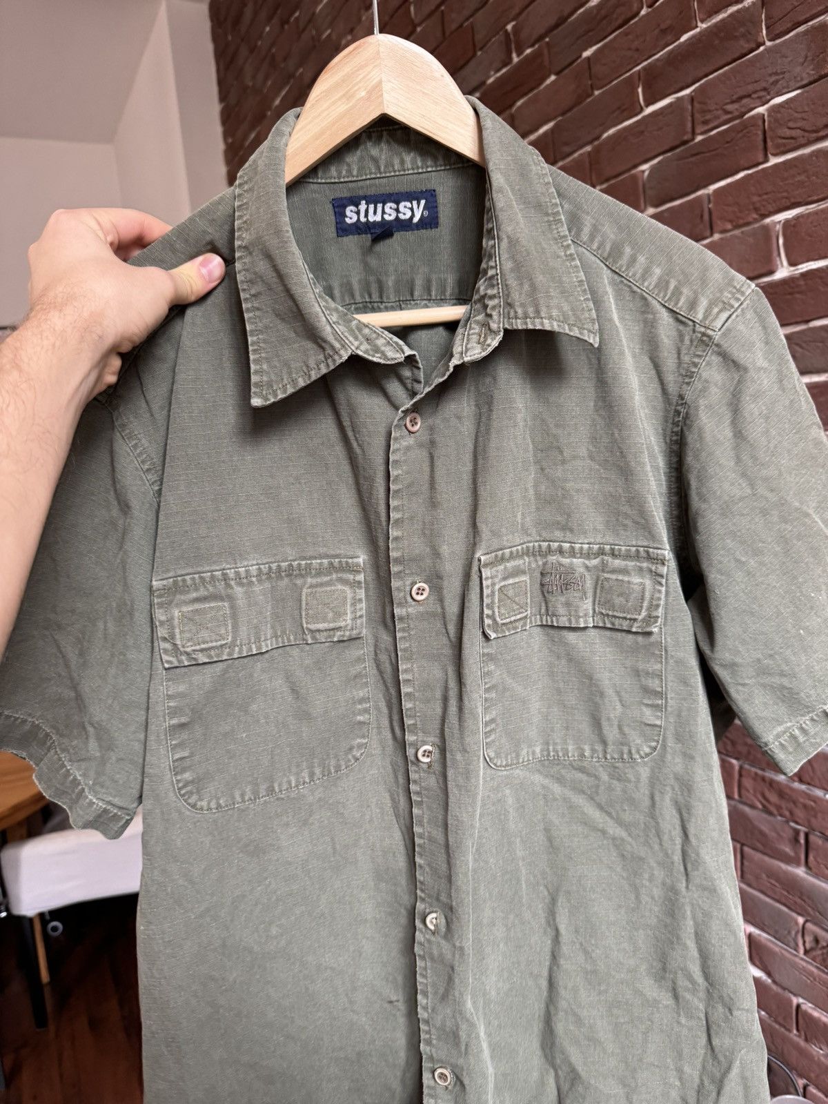 Stussy Vintage 90s Rare Stussy Olive Cargo Button Up Shirt Made USA Size US XL / EU 56 / 4 - 7 Thumbnail