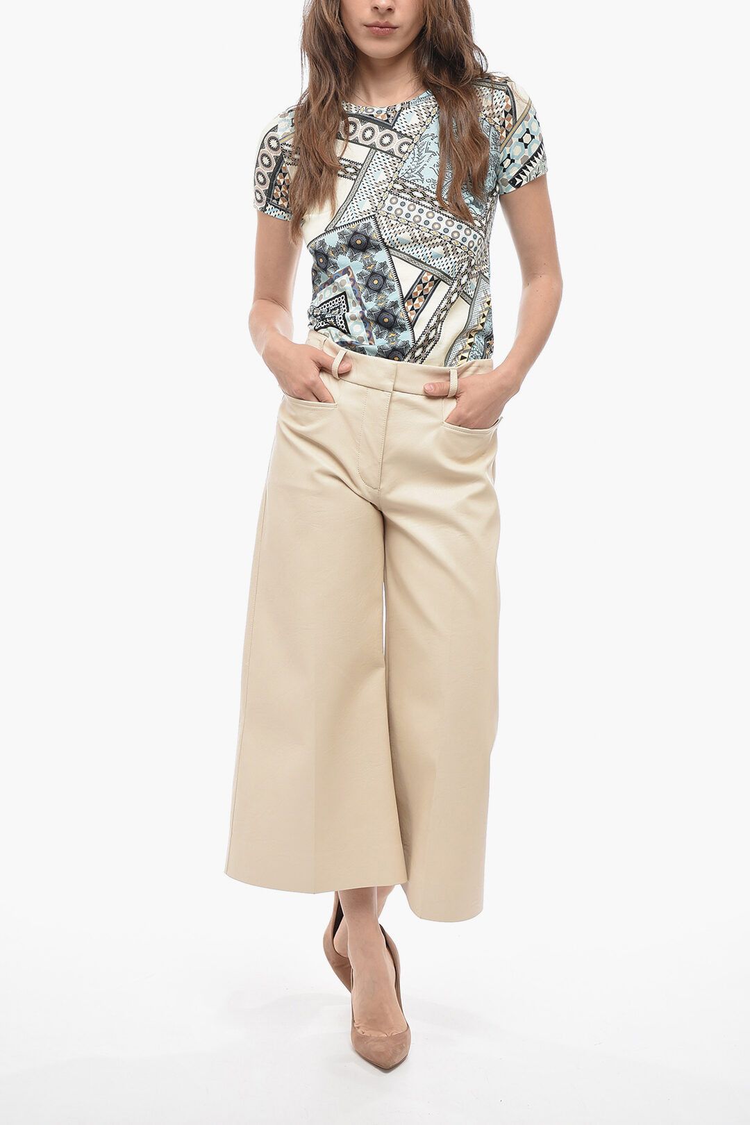 Stella McCartney og1mm0824 Eco-Leather Gaucho Pant in Light Beige Size 26" / US 2 / IT 38 - 4 Thumbnail