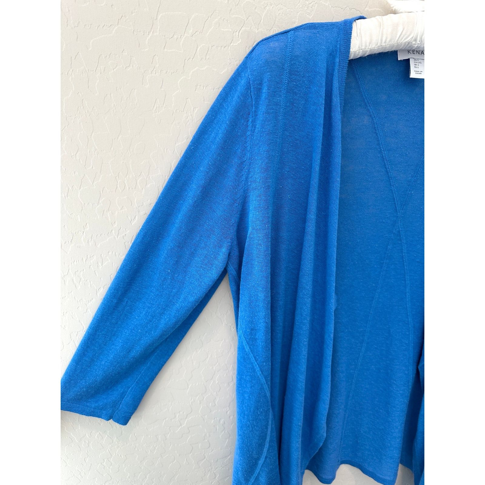 Other KENAR | Blue Linen Lightweight Open Front Waterfall Cardigan Size L / US 10 / IT 46 - 3 Thumbnail