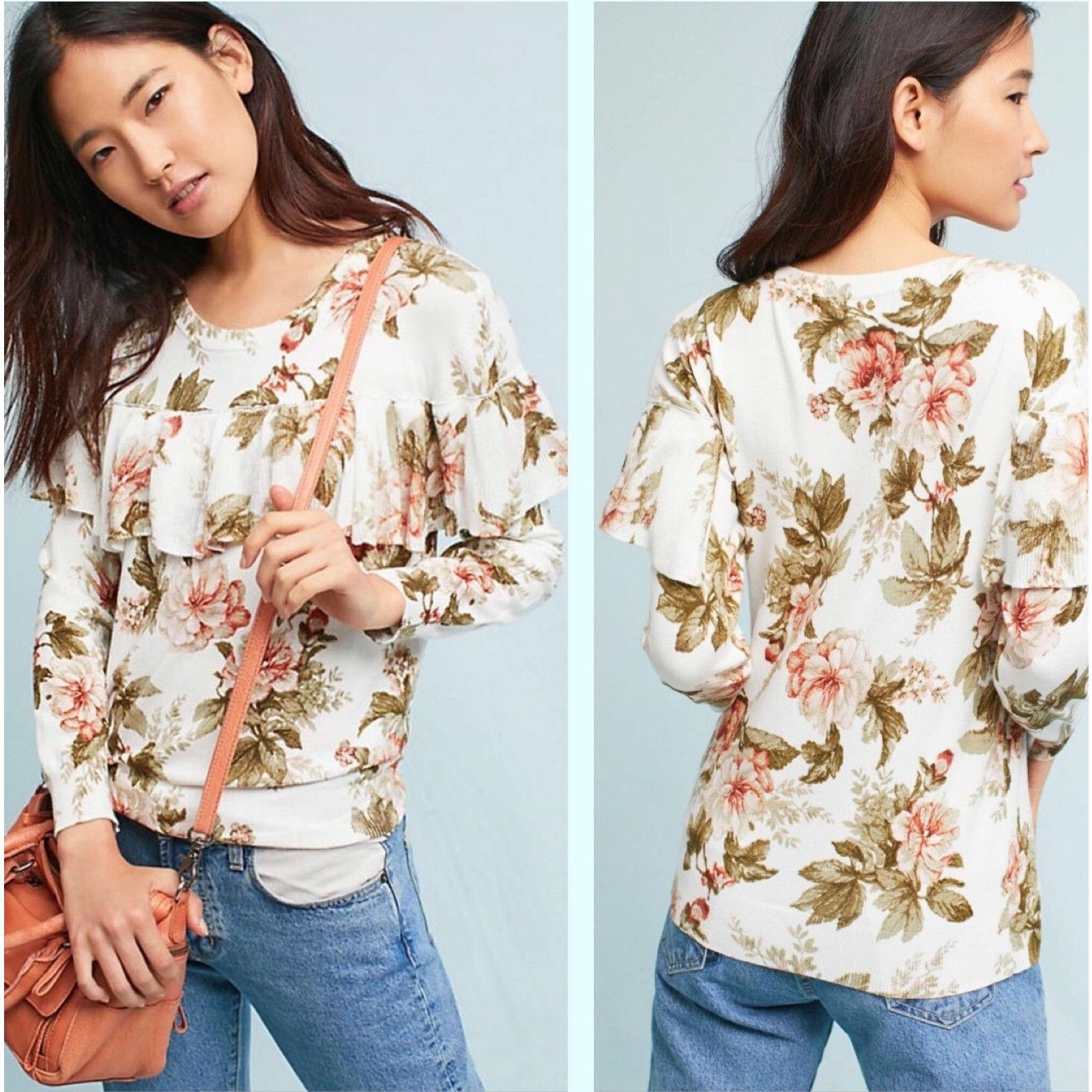Anthropologie New Harlyn Floral Ruffled Pullover $118 Small Long Sleeve Size S / US 4 / IT 40 - 5 Thumbnail