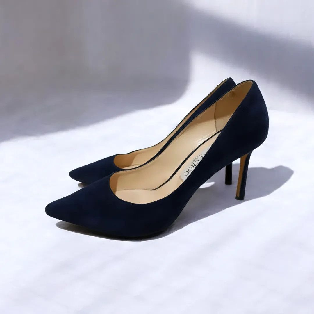Jimmy Choo Jimmy Choo London Navy Suede Pointed Pumps Size US 9.5 / IT 39.5 - 1 Thumbnail