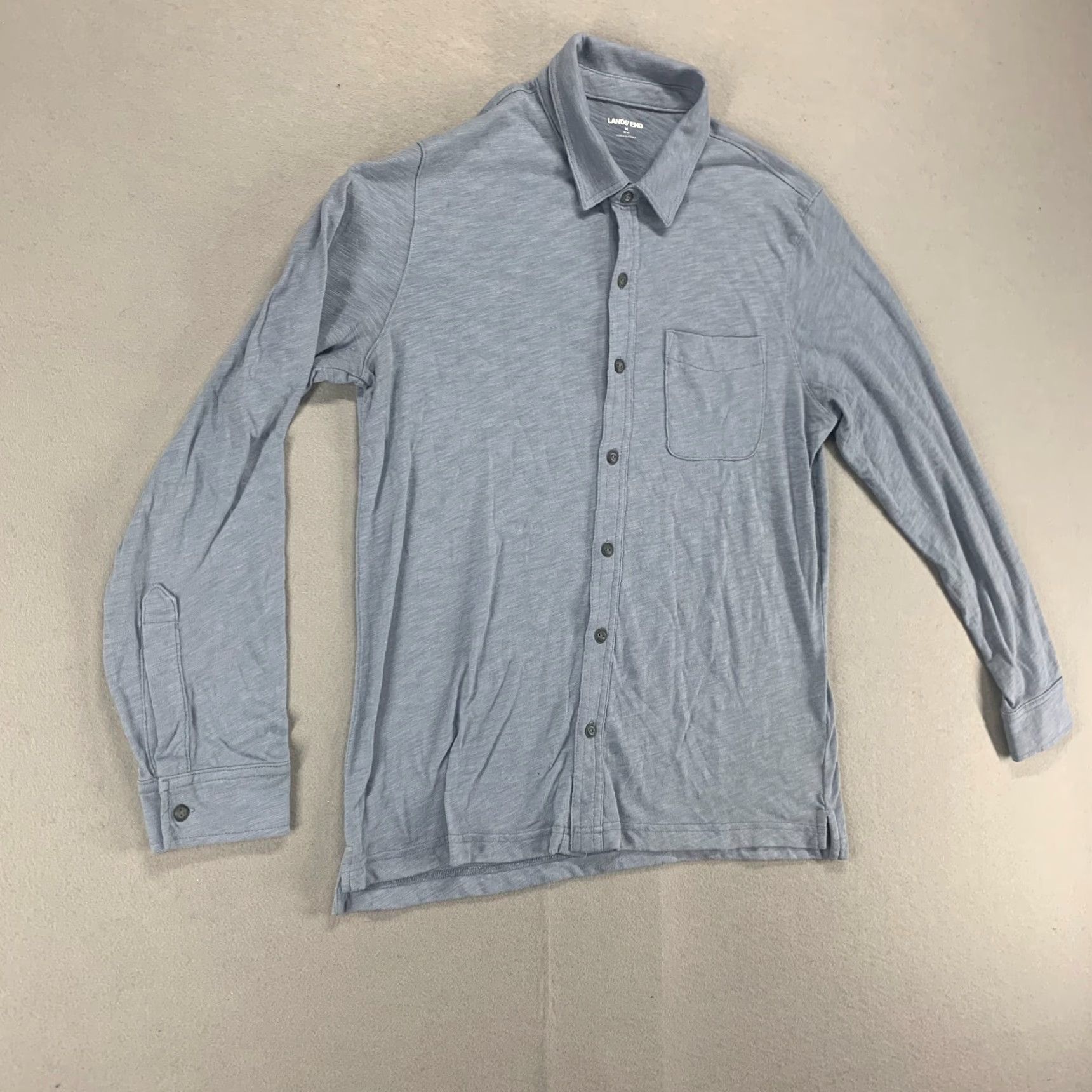 Lands' End Lands' End Shirt Mens Medium Blue Long Sleeve Pocket Button Up Polyester Size US M / EU 48-50 / 2 - 6 Thumbnail