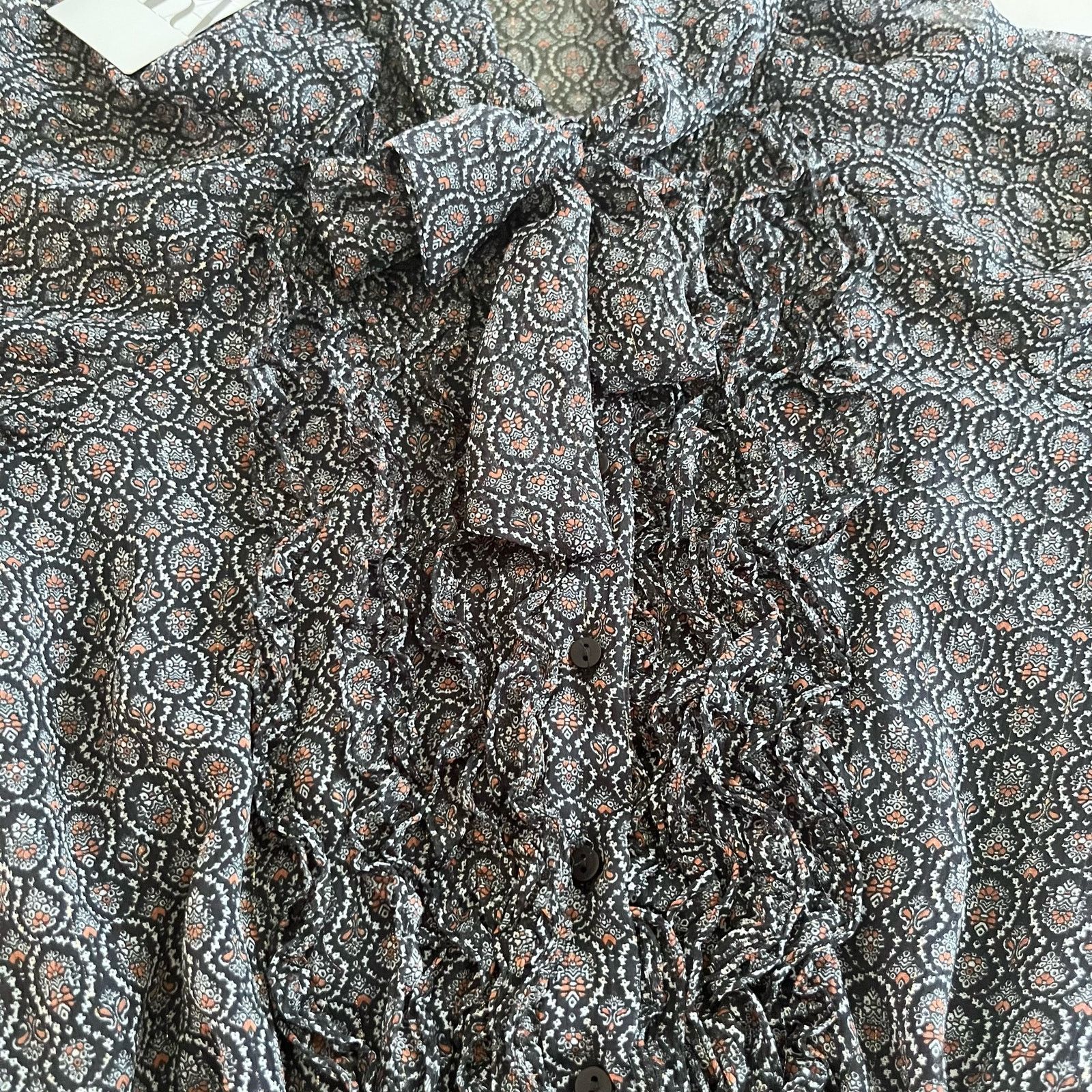Zara Zara Black Printed Chiffon Tie Neck Sheer Romper NWT Size XS / US 0-2 / IT 36-38 - 8 Thumbnail