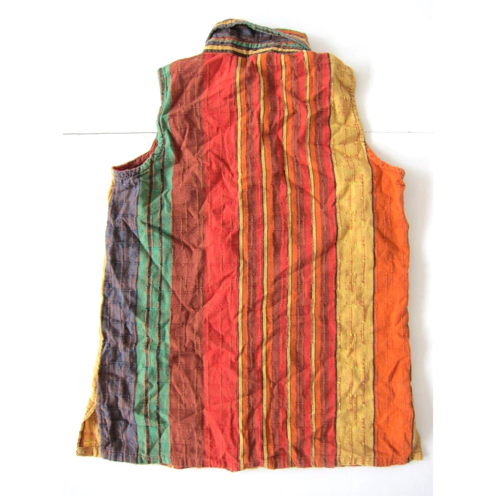 The Territory Ahead VINTAGE Territory Ahead Blouse Shirt XS Sleeveless Stripe 100% Cotton Orange Green Yellow Womens Size XS / US 0-2 / IT 36-38 - 2 Thumbnail