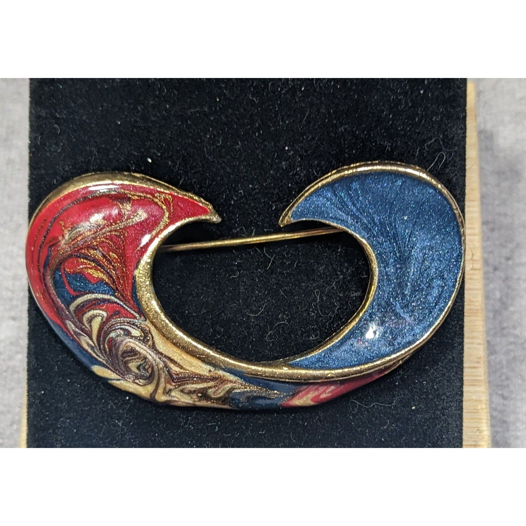 Other Vintage Red Blue And Gold Tone Enamel Swirl Brooch Size ONE SIZE - 3 Thumbnail