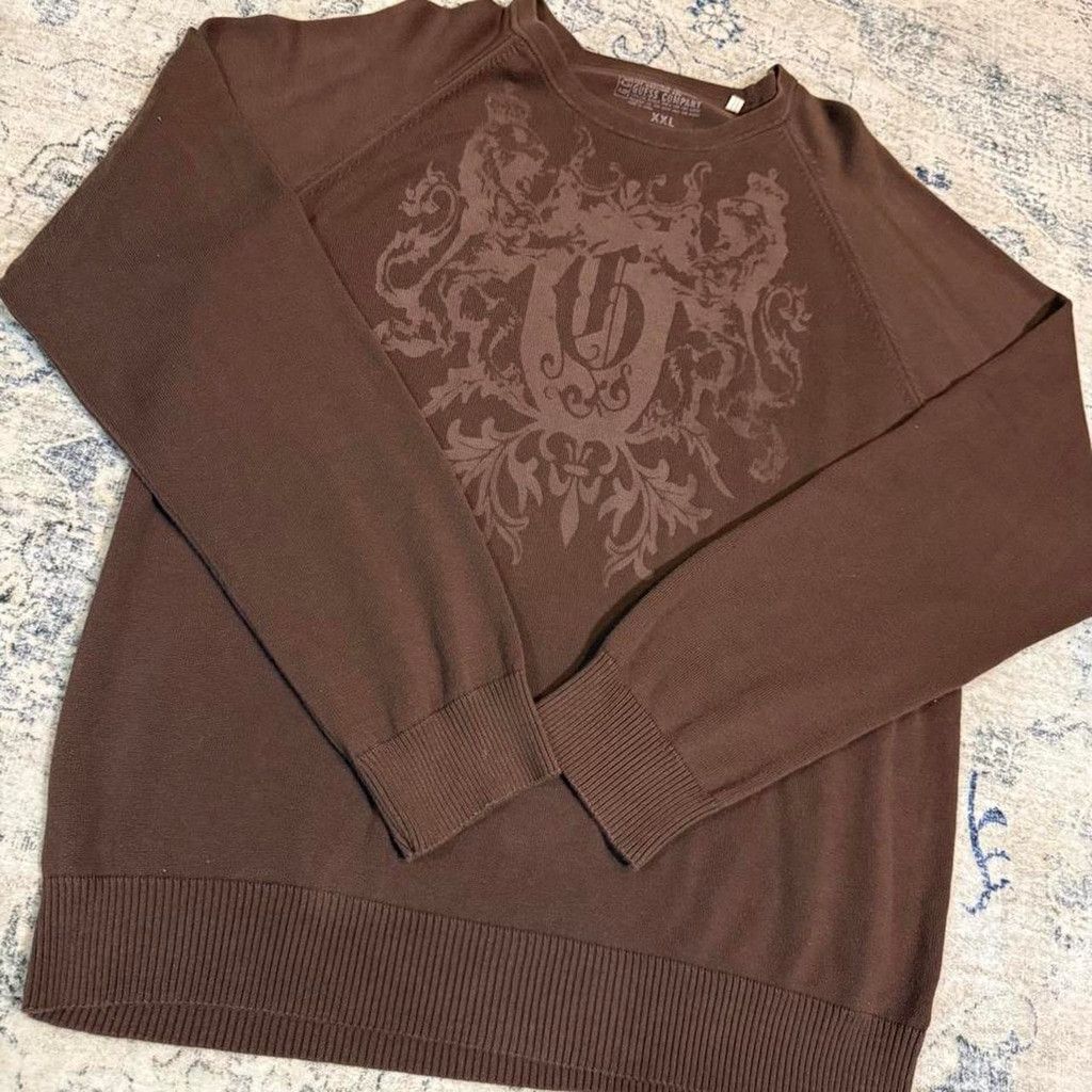 Guess 2000s Guess Company Brown Gothic Pullover Y2K Sweater - 2XL Size US XL / EU 56 / 4 - 2 Thumbnail