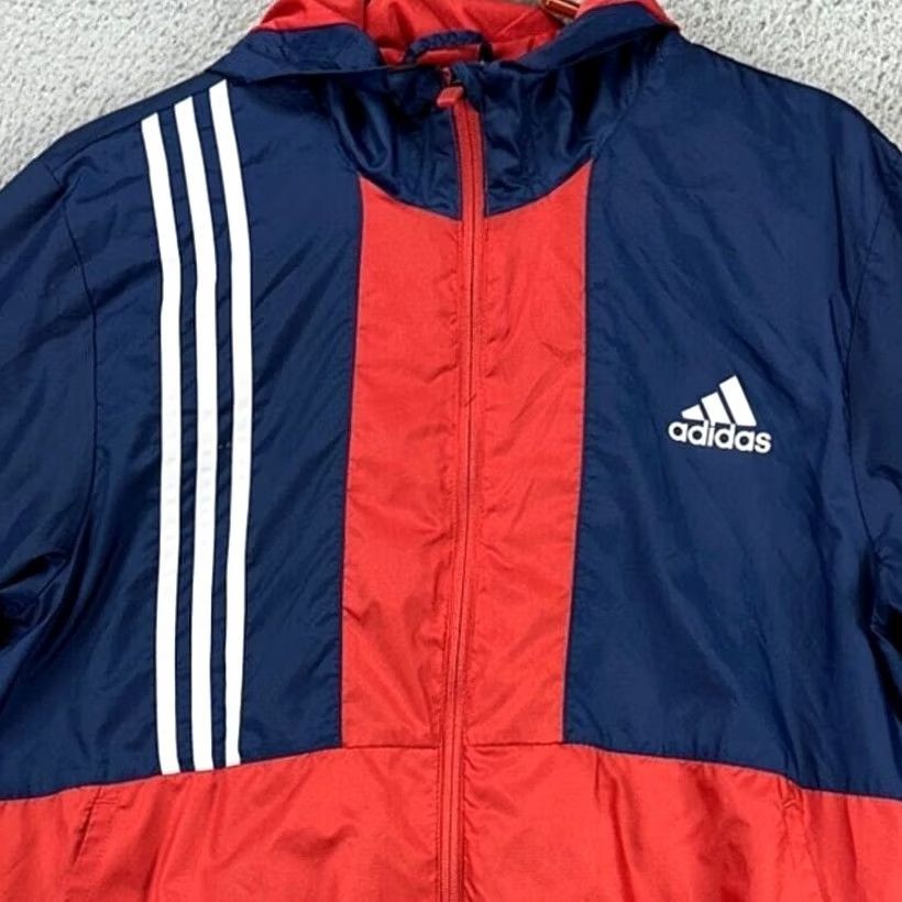 Adidas Adidas Axis Wind Jacket Mens Medium Blue Red Colorblock Full Zip Hooded Windbreaker Jacket Size US M / EU 48-50 / 2 - 2 Thumbnail
