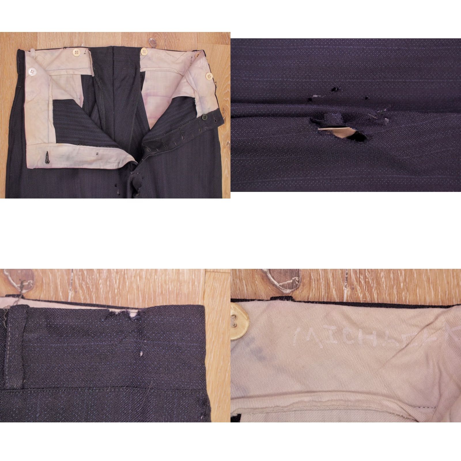 Vintage VINTAGE Men's VTG 20s AS IS Navy Wool 2 PC Suit Sz S-M 1920s Button Fly Pants Shirt Jacket Wool Navy Blue 1920s Mens Women Girls Boys Size 36R - 9 Thumbnail