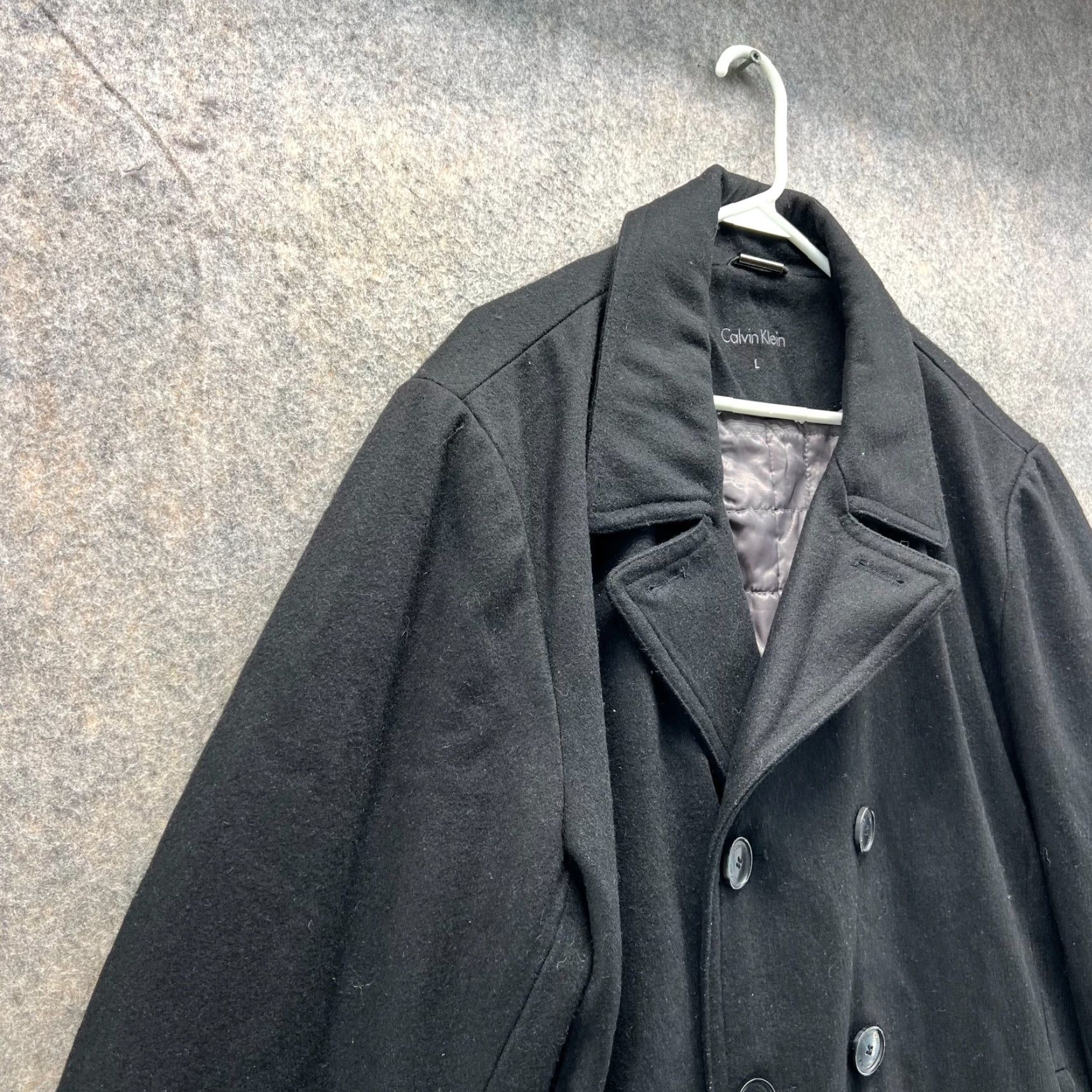 Calvin Klein VINTAGE Calvin Klein Pea Coat Jacket Men Large Black Wool Polyester Lined Long Coat Heavy Winter Casual Business 50 Chest Regular Size L Black Mens Size US L / EU 52-54 / 3 - 4 Thumbnail
