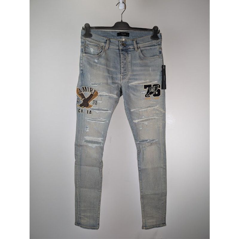 Amiri o1rshd1 Varsity Eagle Logo Skinny Jeans in Antique Indigo Size US 32 / EU 48 - 1 Thumbnail
