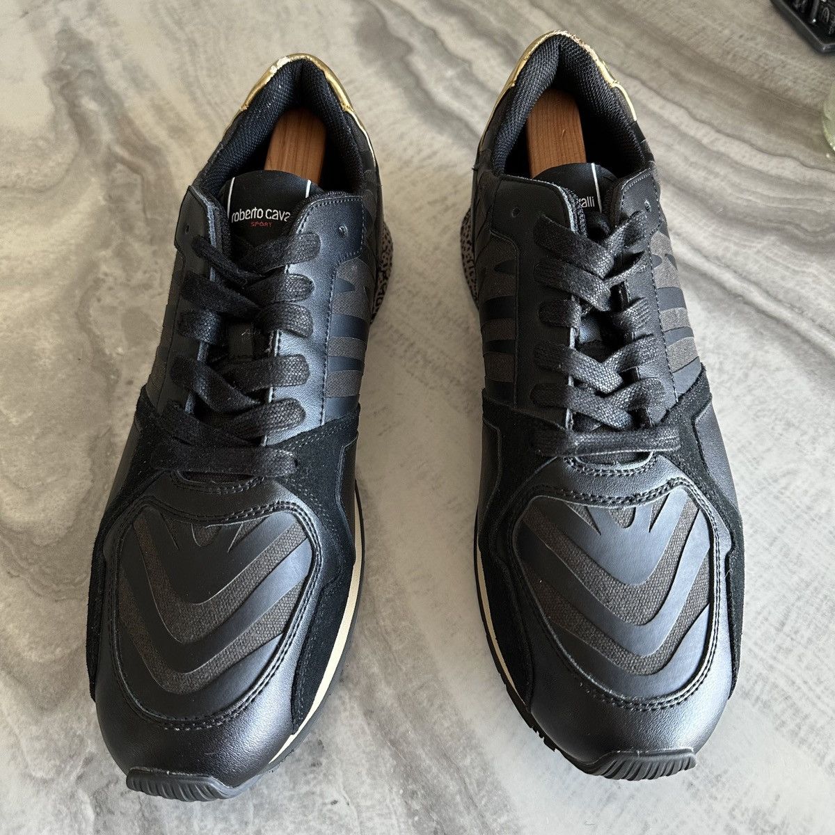 Roberto Cavalli Roberto Cavalli Sport Black Leather Fashion Sneakers Size US 11.5 / EU 44-45 - 4 Thumbnail