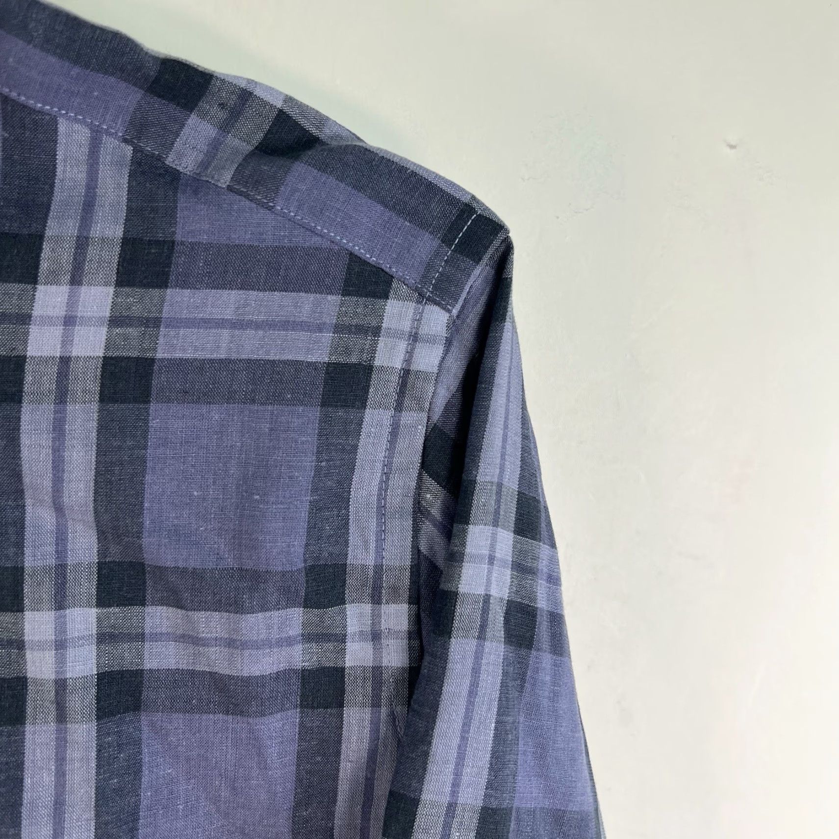 CLOT Proper Cloth Shirt 4XL Adult Blue Plaid Linen Blend Button-Up Shirt Mens Size US XXL / EU 58 / 5 - 2 Thumbnail