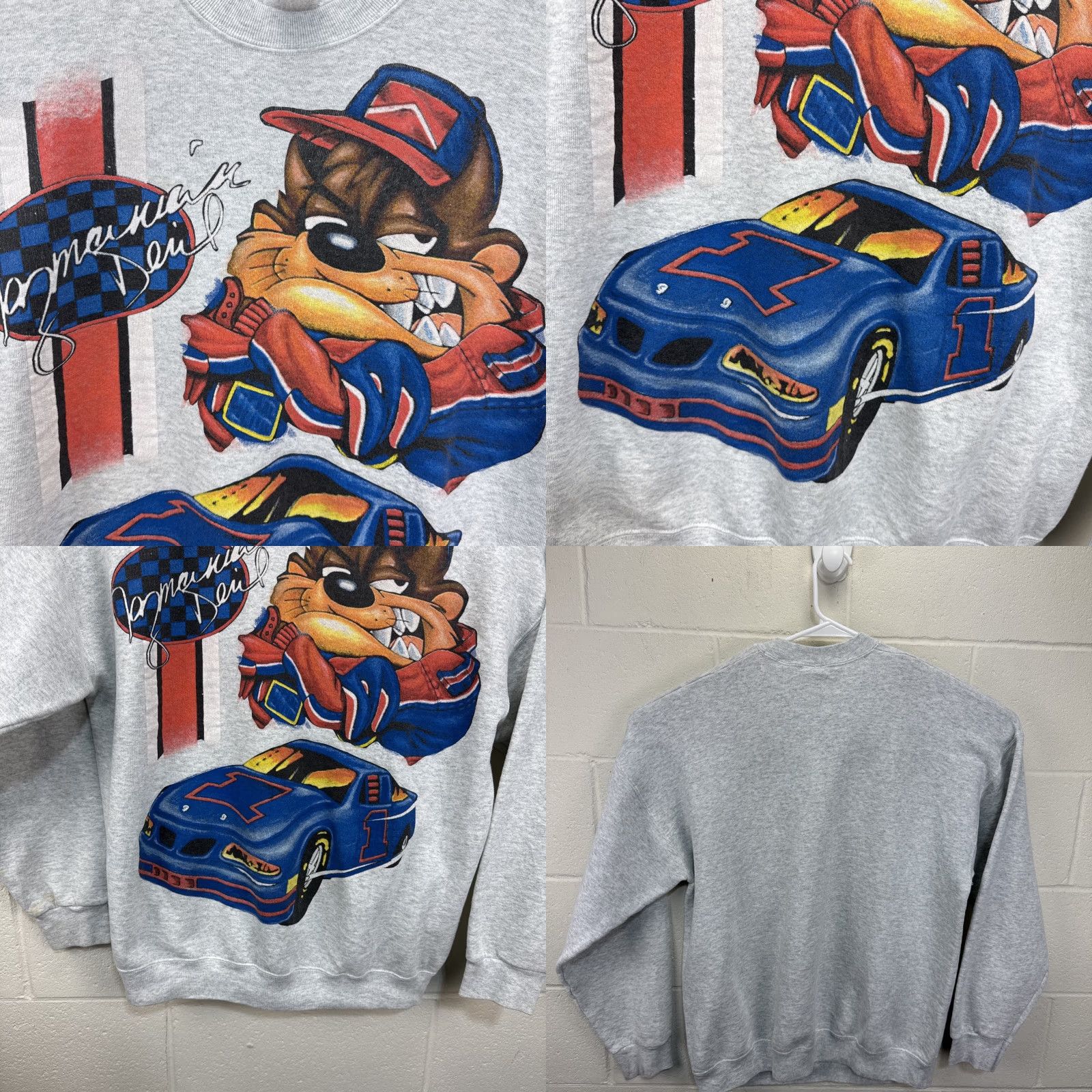 Vintage VINTAGE Looney Tunes Sweatshirt TAZ Crewneck XL Mens Graphic Print Gray 1998 Racing Vintage Retro Wool? Size US XL / EU 56 / 4 - 8 Thumbnail