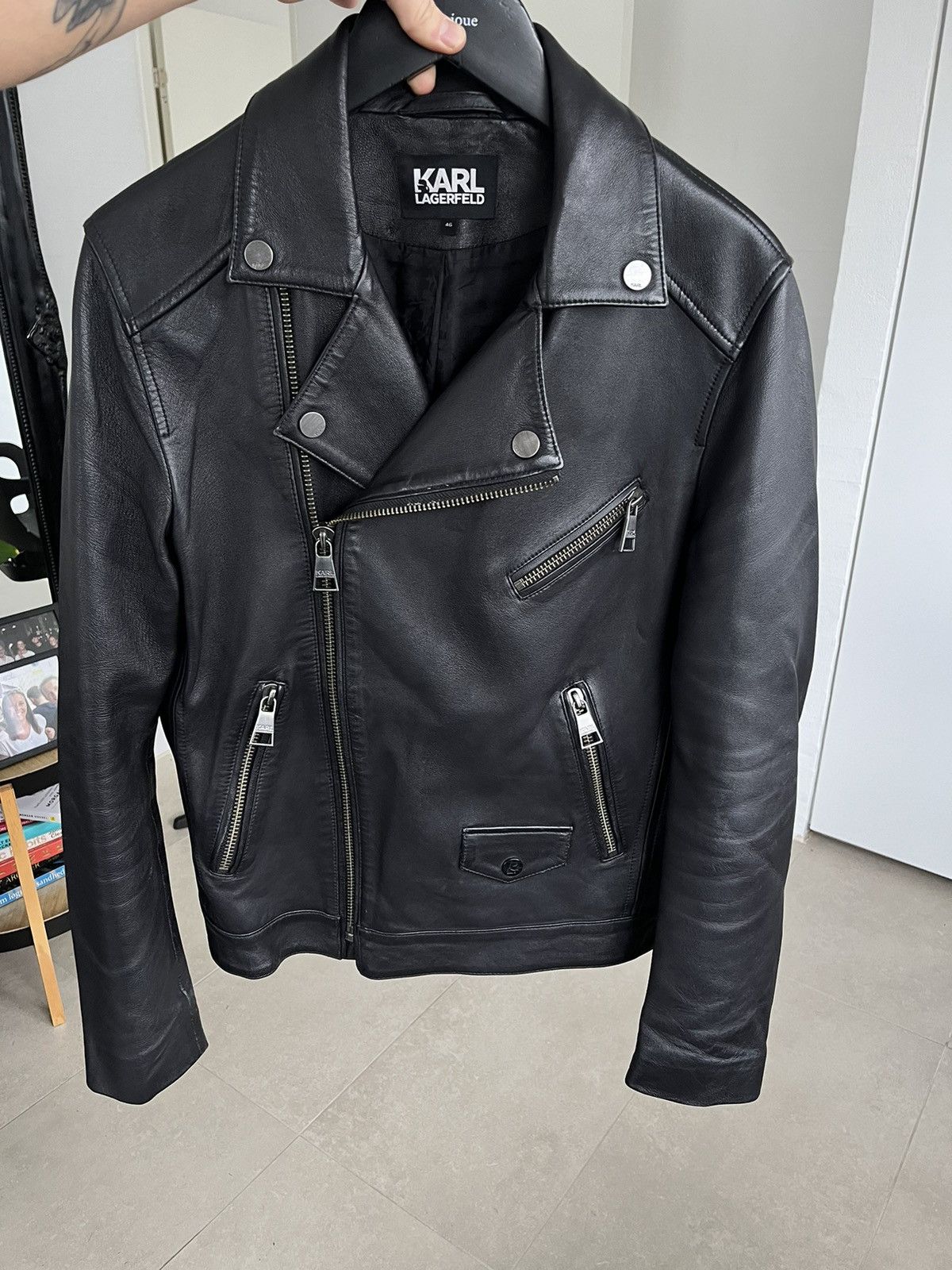 image of Karl Lagerfeld Leather Jacket in Black, Men's (Size Small)