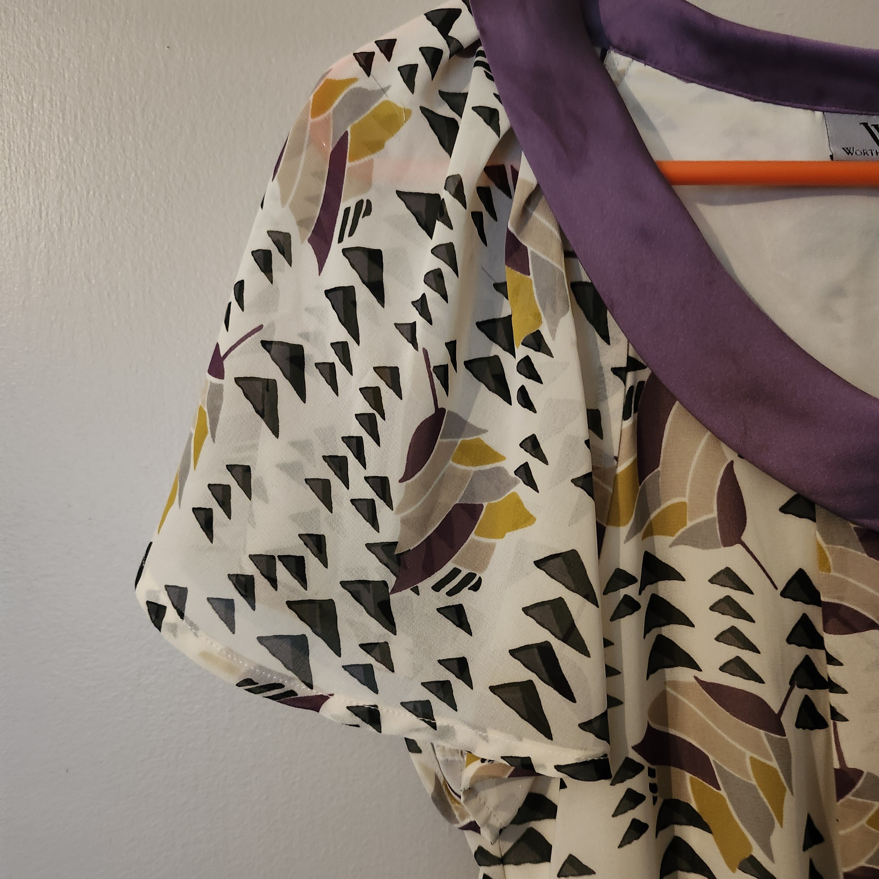 Worthington Worthington Large Blouse Purple Bow Neck Geometric Print Size L / US 10 / IT 46 - 7 Thumbnail