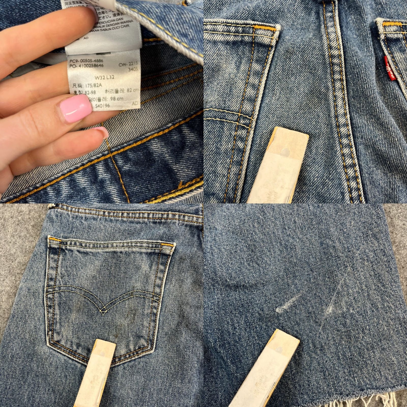Levi's Levi's 505 Mens Bermuda Shorts Denim W32 Blue Mid Wash Whiskers Fray Hem 5-Pocket Regular Reach Size US 32 / EU 48 - 9 Thumbnail