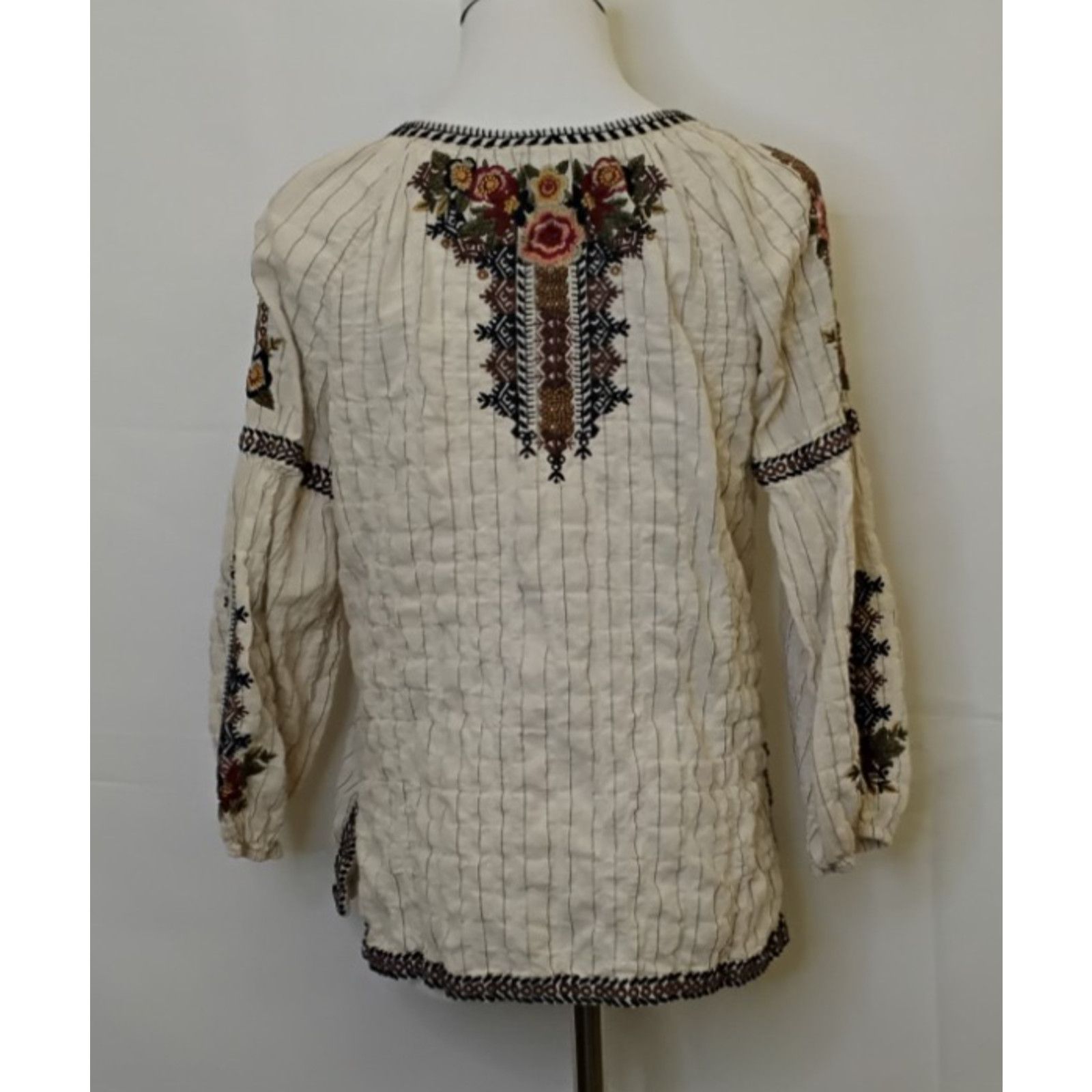 Johnny Was Johnny Was Blouse Women's S Cream Embroidered Floral Stripe Size S / US 4 / IT 40 - 3 Thumbnail
