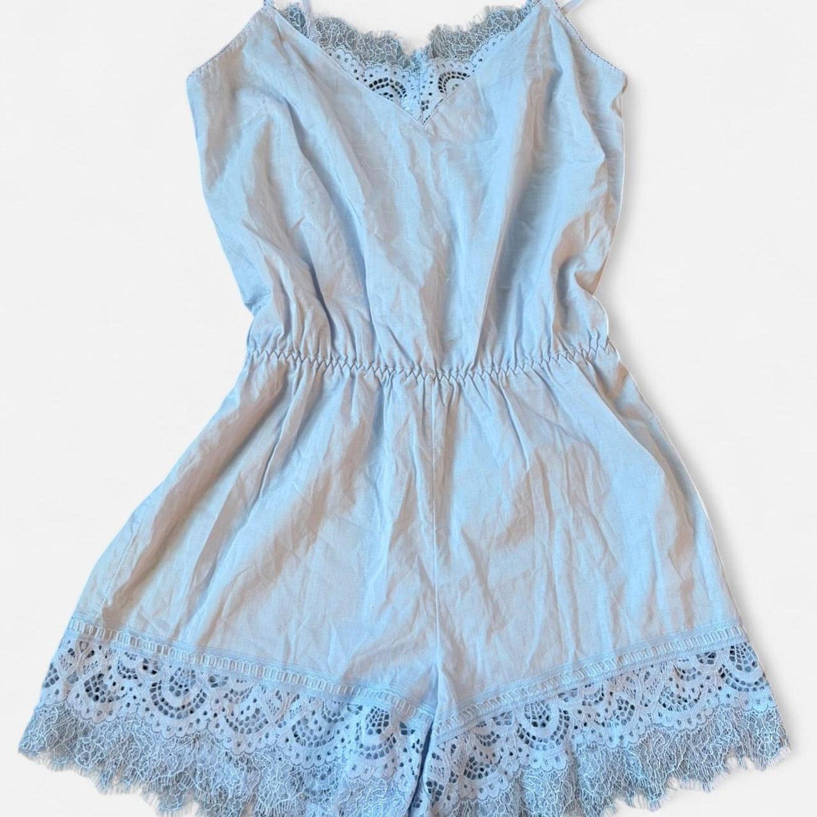 Topshop NWT topshop light blue lace romper with adjustable straps Size 26" / US 2 / IT 38 - 1 Thumbnail