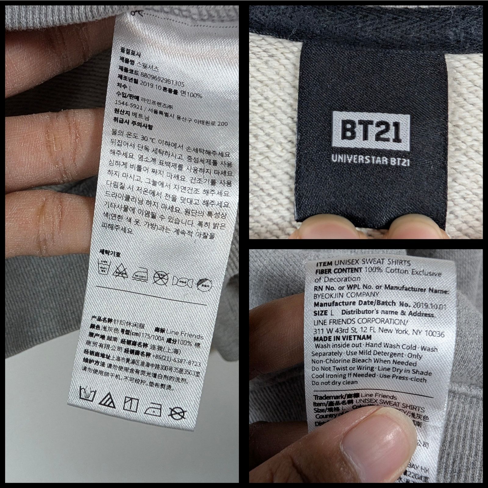 Unknown London BT21 Universtar Mang Gray Crewneck 100% Cotton BTS Large Size L / US 10 / IT 46 - 6 Thumbnail