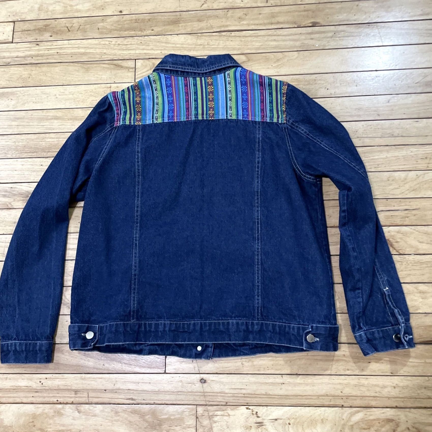 Rainbow Tantrums Jean Jacket Women M Blue Denim Floral Boho Western Tribal Aztec Shirt Mens Size 32" / US 10 / IT 46 - 2 Thumbnail