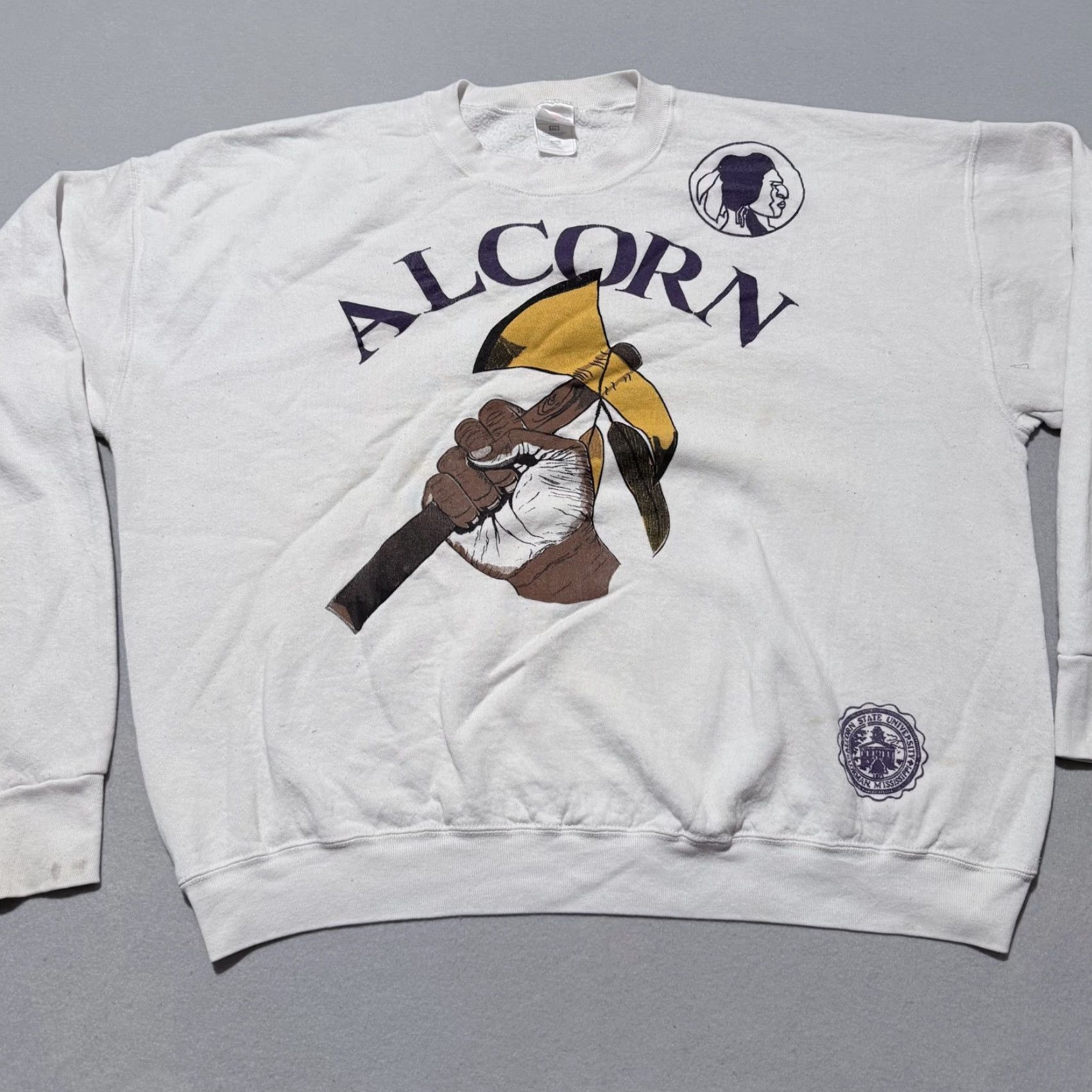 Fruit Of The Loom VINTAGE Alcorn State University Braves Fruit of the Loom Sweatshirt Mens White 2XL Size US XXL / EU 58 / 5 - 2 Thumbnail