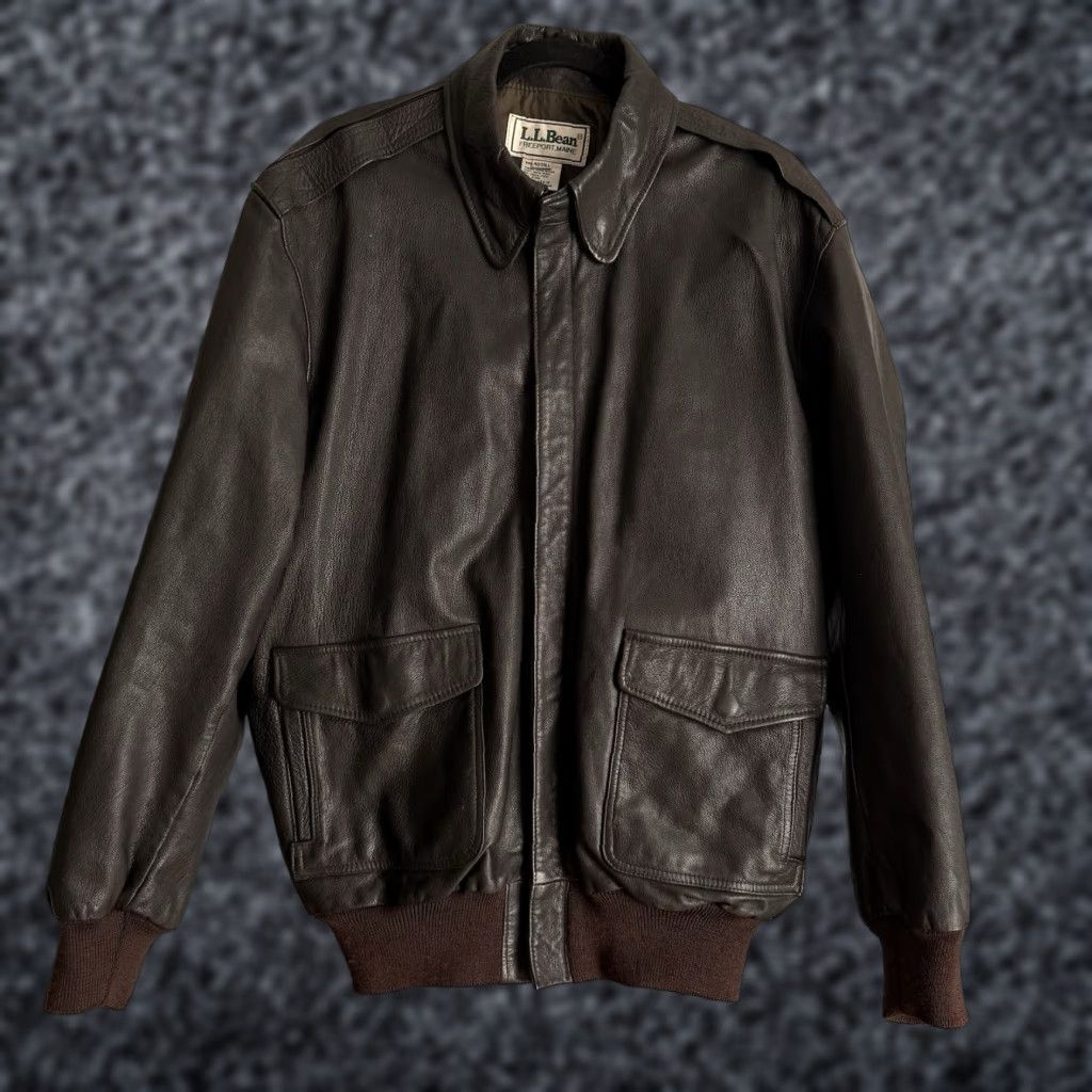 Vintage VINTAGE LL Bean Goatskin Leather Bomber A-2 Flight Jacket Mens 40 Tall Brown Zip Pockets Wool Ribbed Knit 100% Leather USA Made 90s Size US XXS / EU 40 - 1 Thumbnail