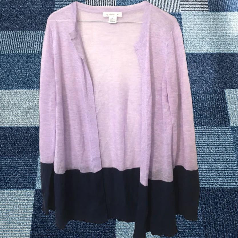 Liz Claiborne Liz Claiborne Purple Navy Stripe Cardigan Sweater Sz M Long Sleeve Open Front Size M / US 6-8 / IT 42-44 - 1 Thumbnail