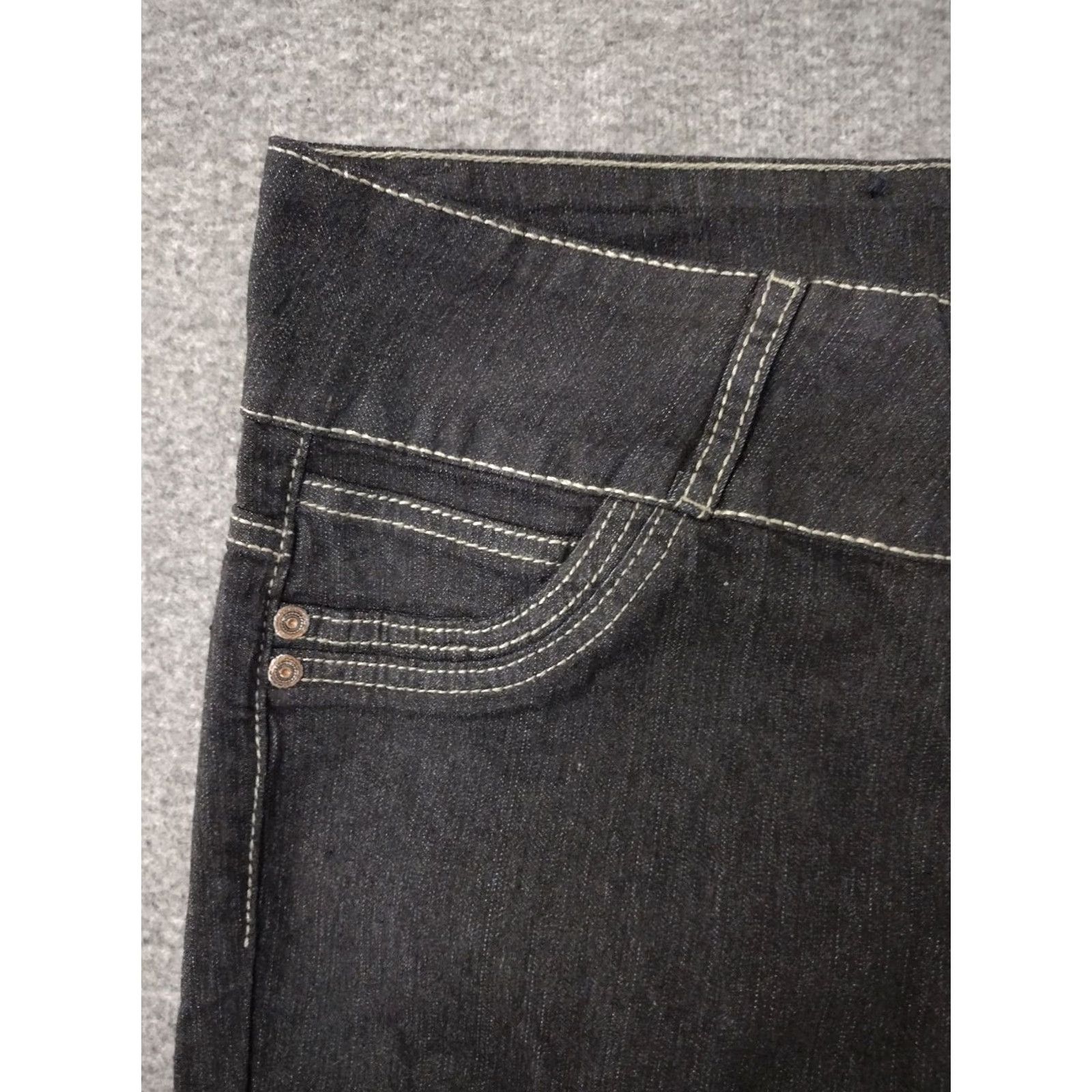 Vintage Unbranded Jeans Skinny 3 Button Closure Dark Wash Women's 21/22 Black Denim Cotton Blend Slim 90s Pattern 5-Pocket Inseam 30" Size 42" / US 20 - 5 Thumbnail
