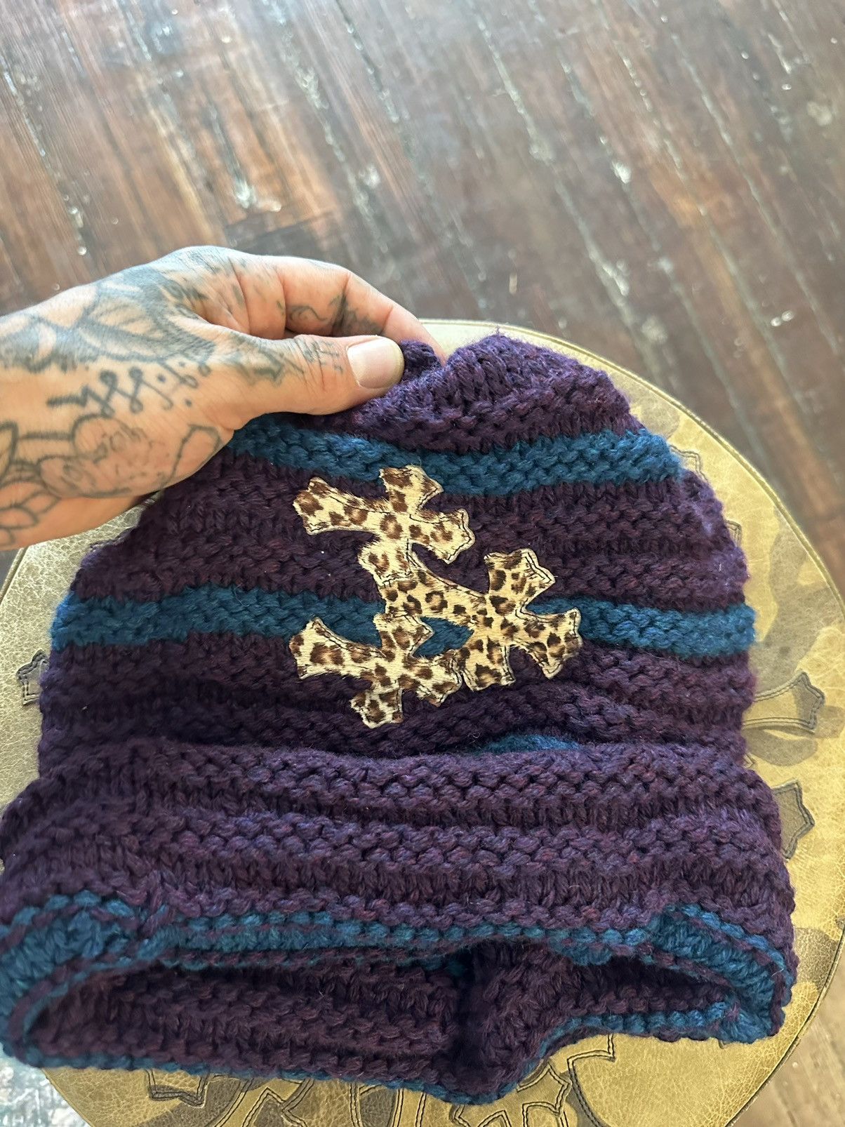 Chrome Hearts Chrome Hearts CASHMERE Leopard Cheetah Cross Patch Beanie Size ONE SIZE - 1 Thumbnail
