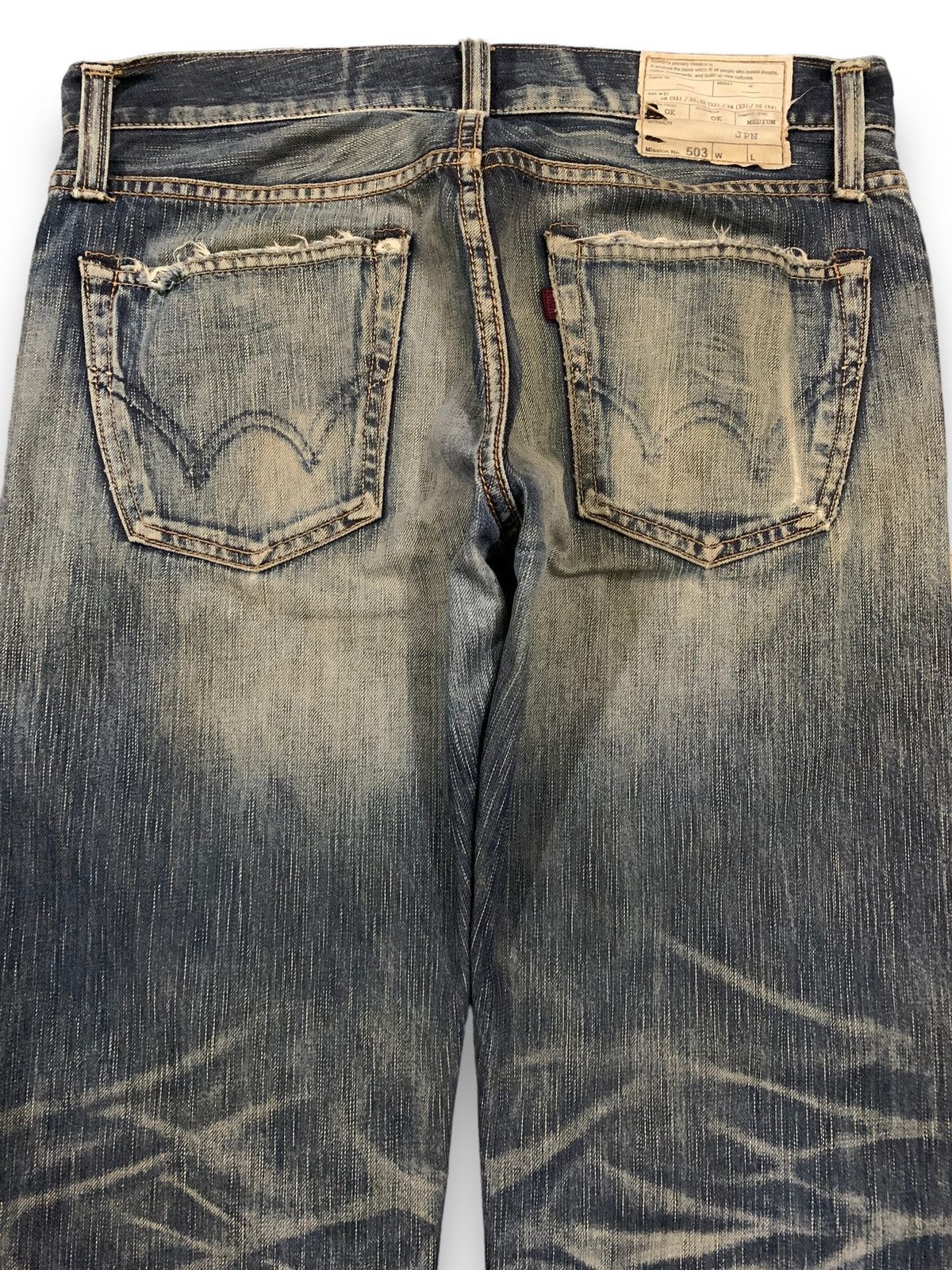 Edwin Vintage Edwin 503 Whiskers Mud Wash Loose Distressed Jeans Size US 33 - 11 Thumbnail