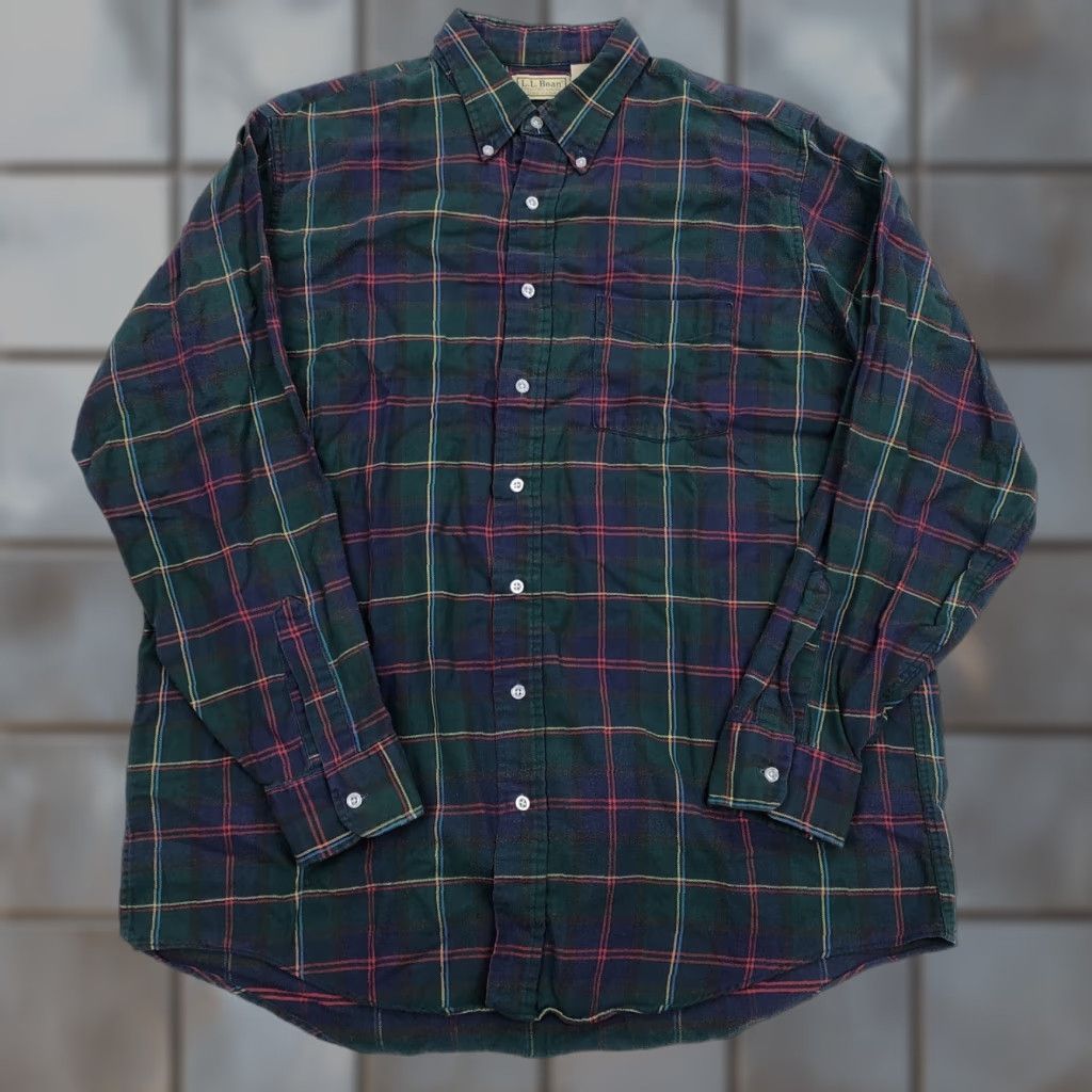 Vintage L.L. Bean Men's Large Tall Green Plaid Flannel Button-Down Shirt Vintage USA Size US L / EU 52-54 / 3 - 1 Thumbnail