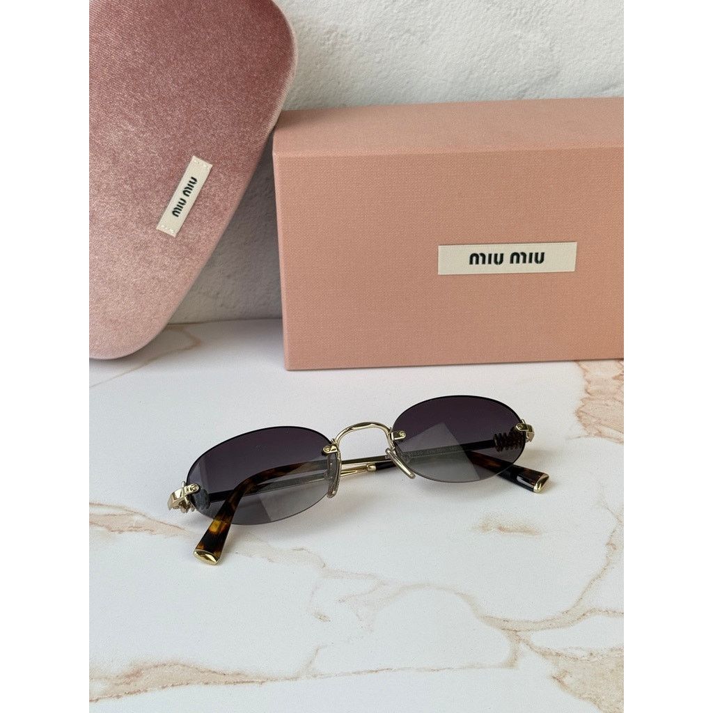 Miu Miu NEW Miu Miu MU A54S Rimless Sunglasses in Gold Grey $578 Size ONE SIZE - 2 Thumbnail