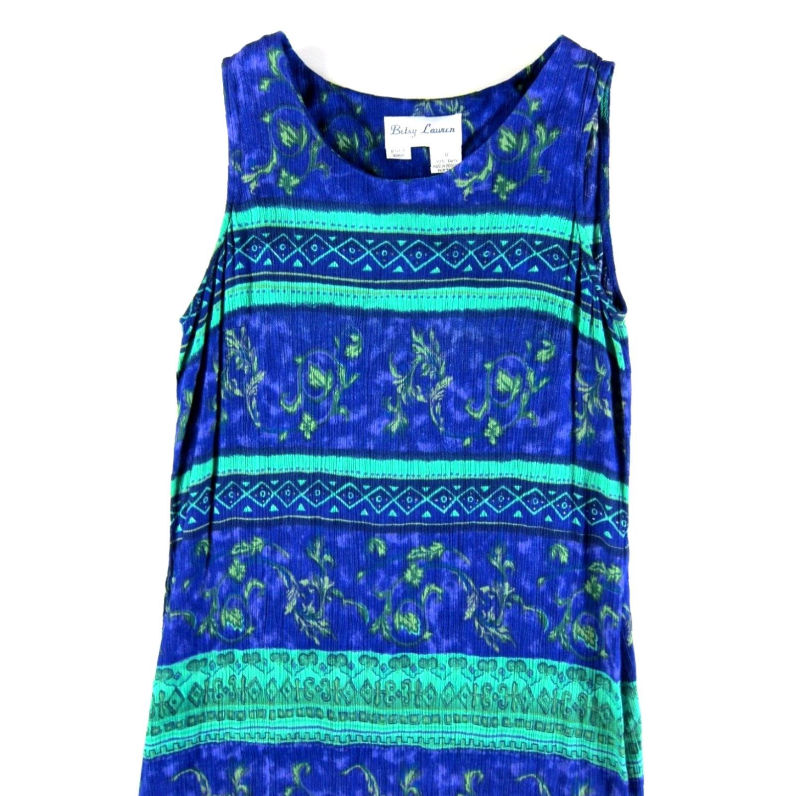 Vintage VTG Betsey Lauren 100% Rayon Blue Green Floral Maxi Long Tank Sun Dress 8 Size M / US 6-8 / IT 42-44 - 5 Thumbnail