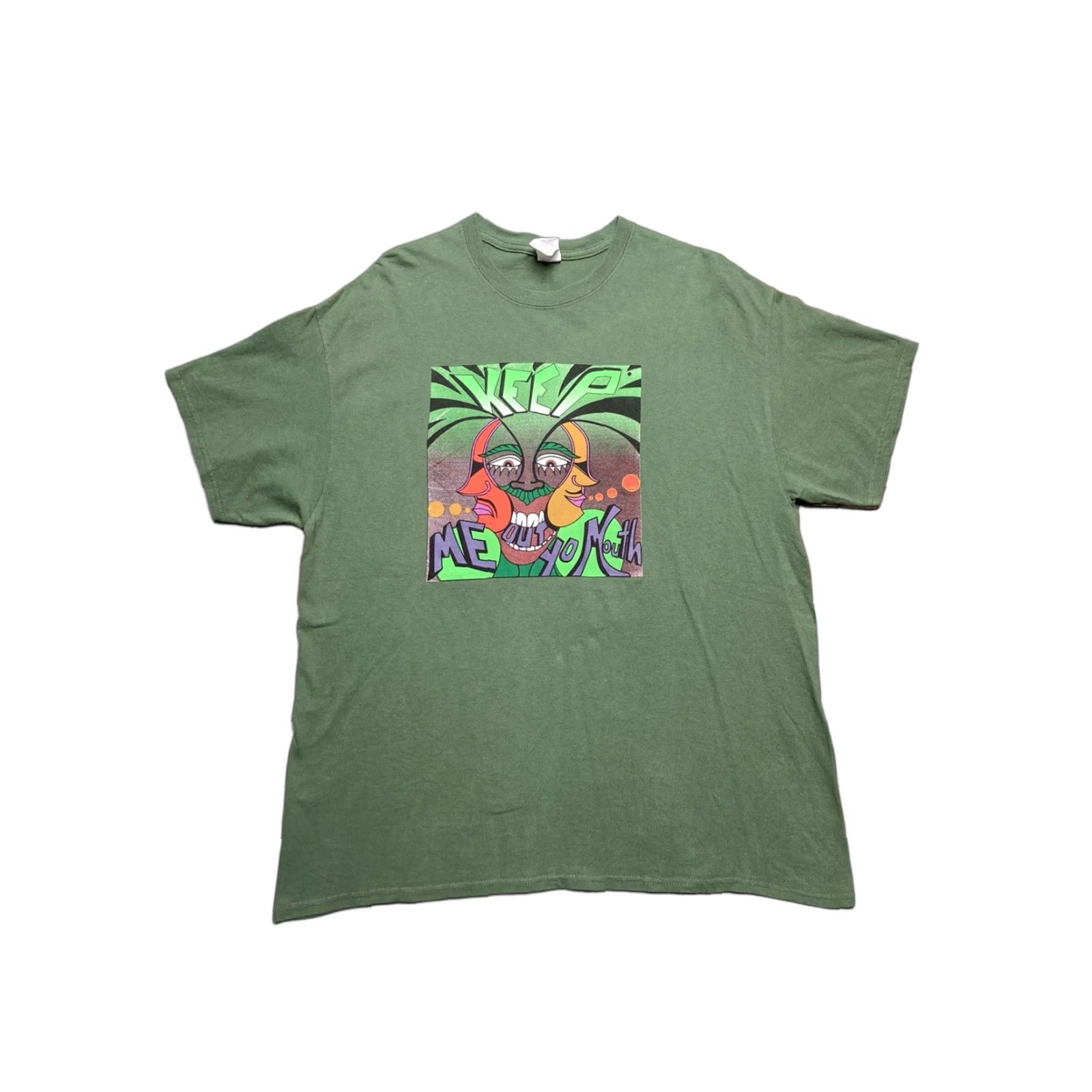 Gildan VINTAGE Psychedelic keep me out yo mouth graphic t shirt Gildan XL Green Men T-Shirt XL EUC Size US XL / EU 56 / 4 - 1 Thumbnail