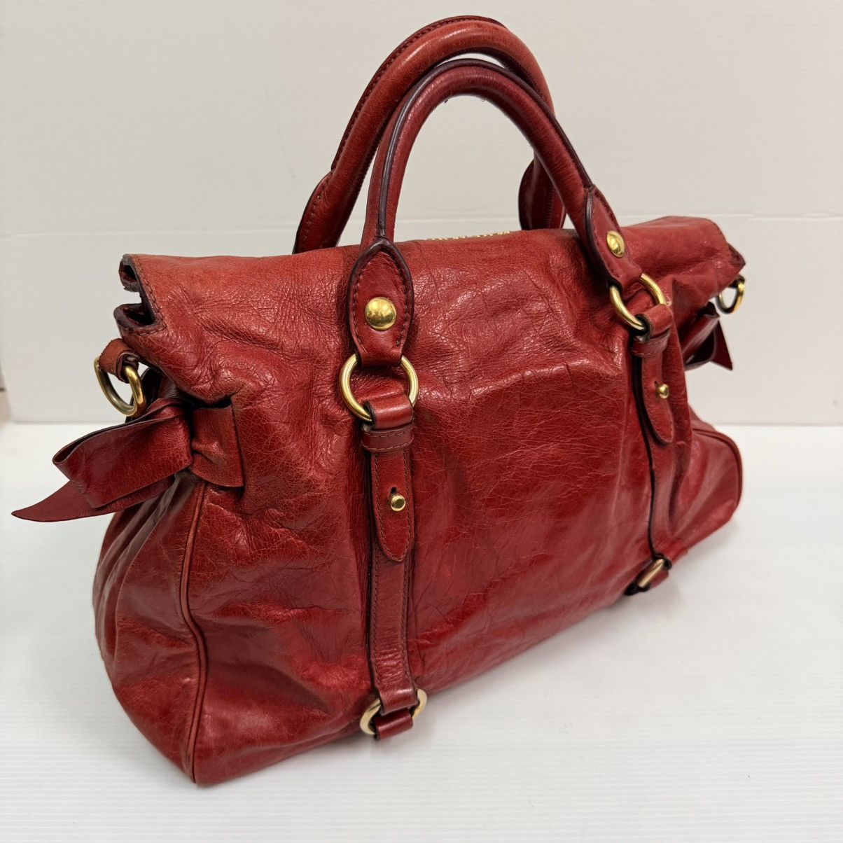 Miu Miu Miu Miu Red Leather Vitello Lux Bow Handbag Size ONE SIZE - 2 Thumbnail
