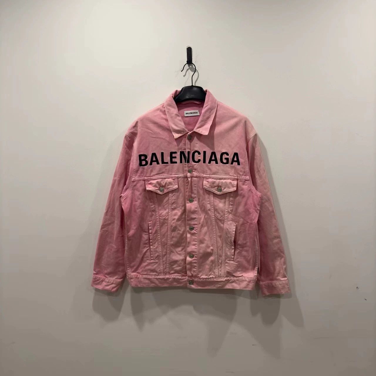 Balenciaga Balenciaga pink chest logo denim jacket Grailed