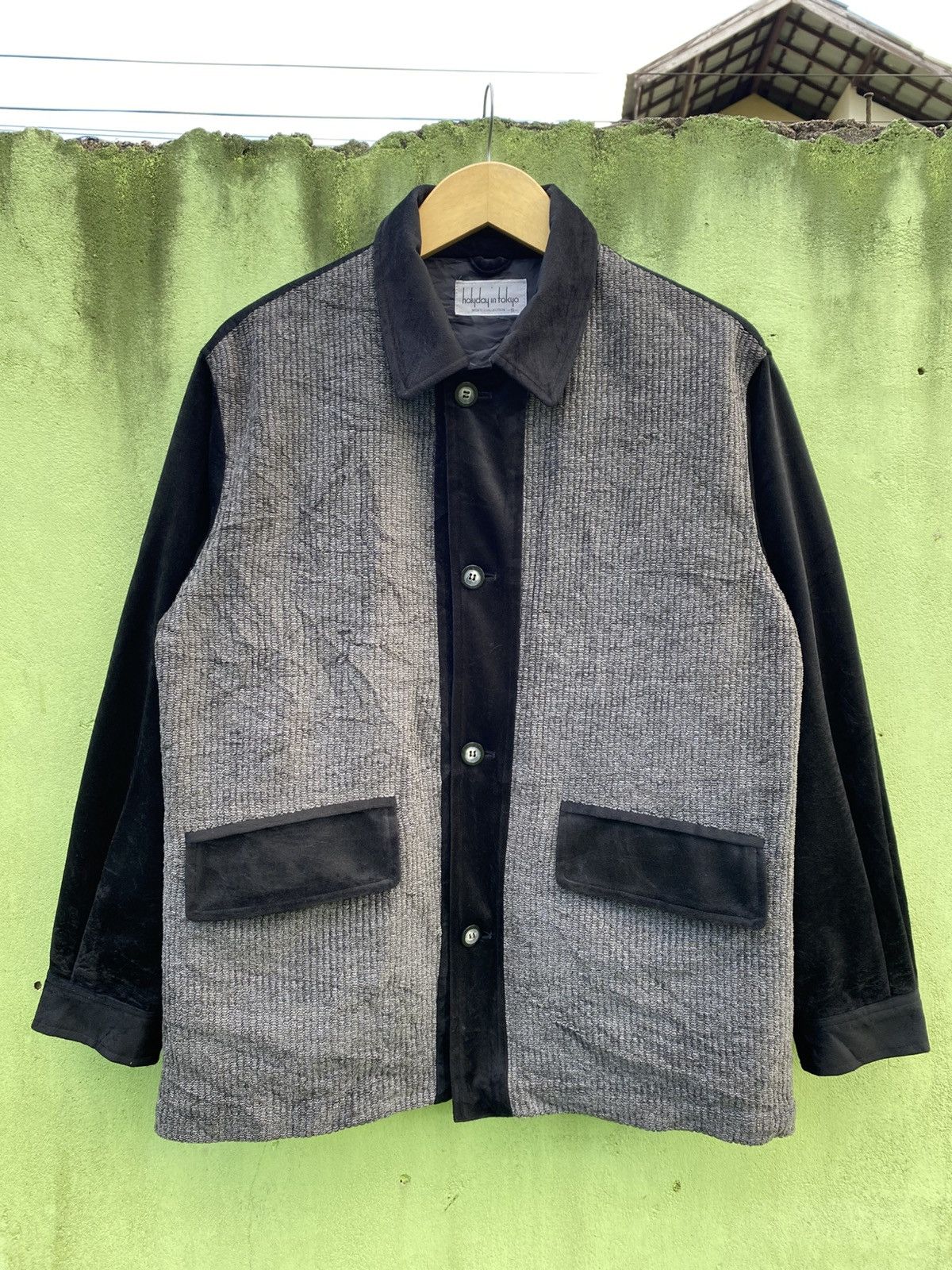 Japanese Brand Holiday in Tokyo Wool Blend Jacket Black/Grey Textured Panel Size US XL / EU 56 / 4 - 1 Thumbnail