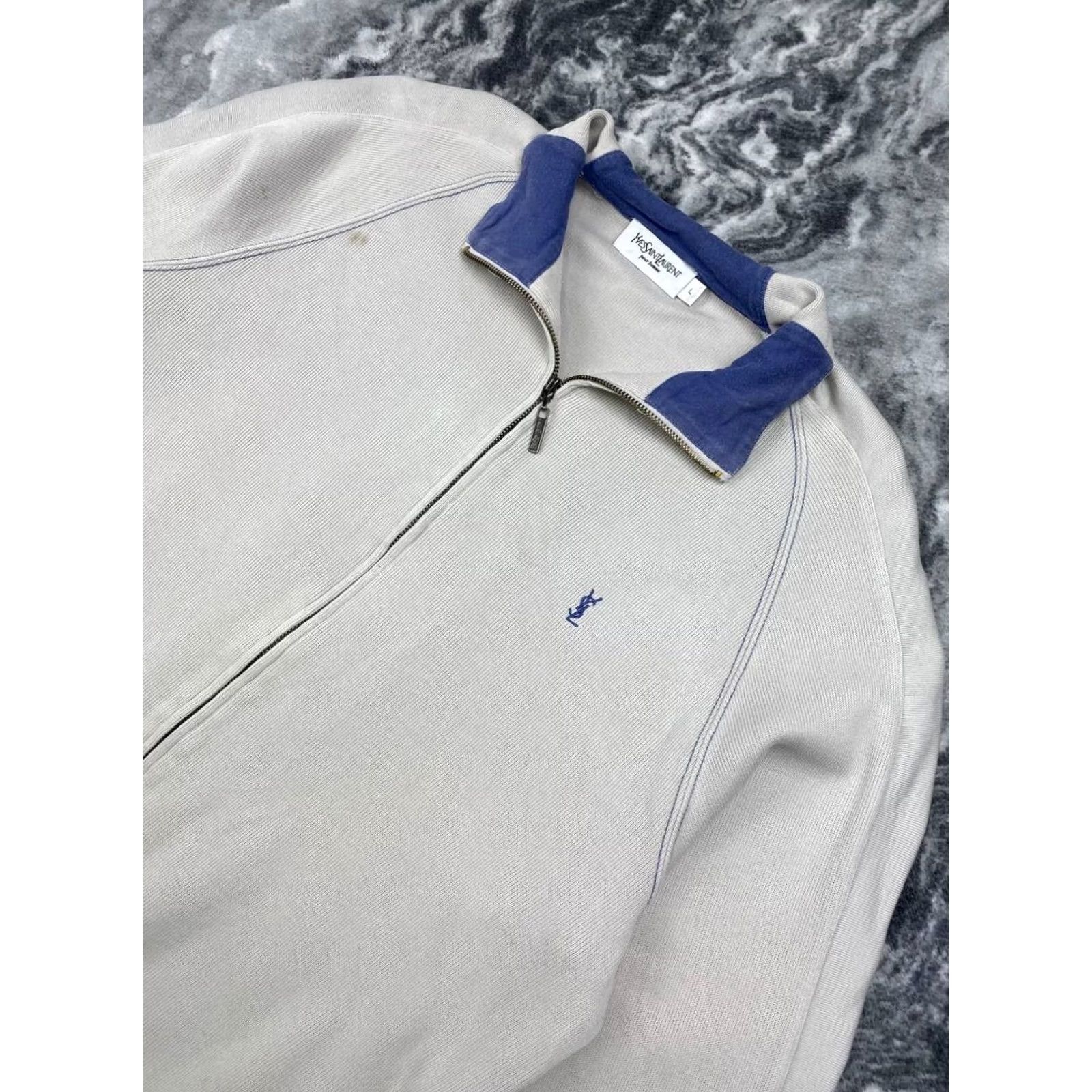 Yves Saint Laurent YSL Sweatshirt Full Zip Men L White Saint Laurent Logo Cotton Size US L / EU 52-54 / 3 - 2 Thumbnail