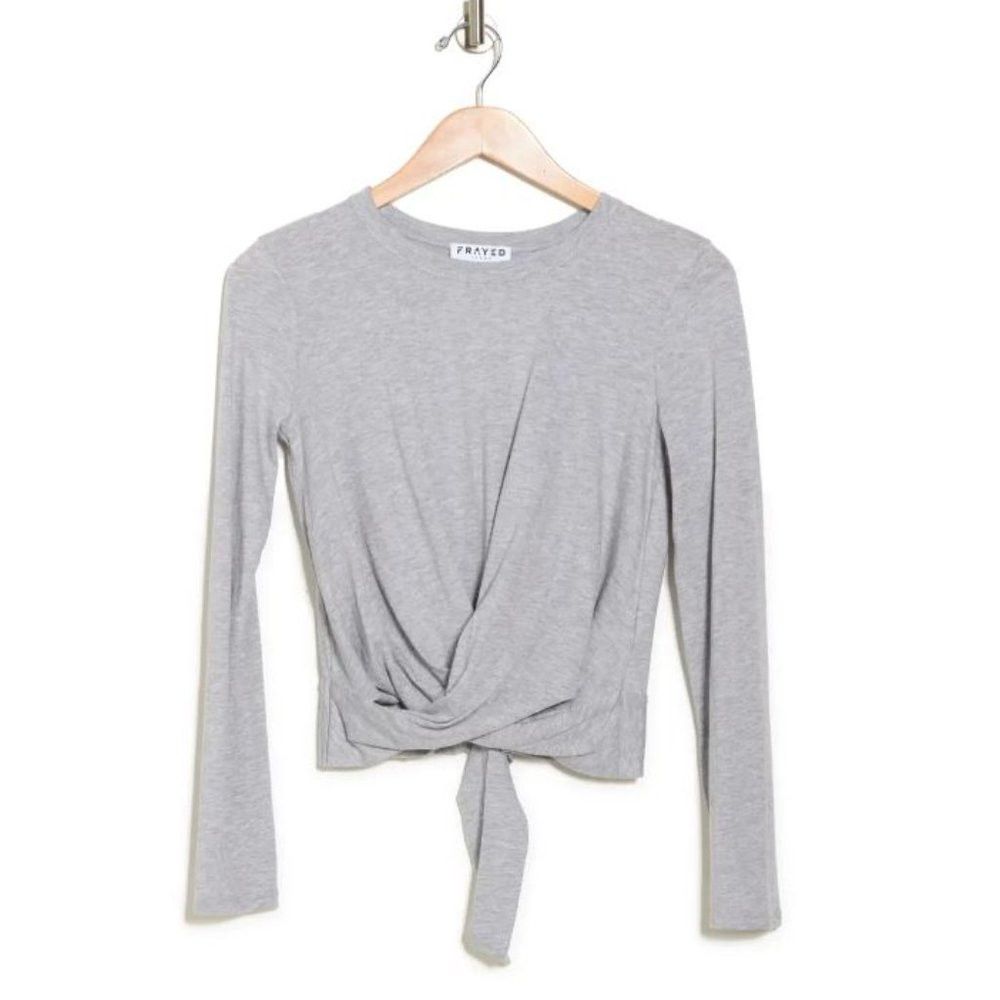 Other NWT New Frayed Romi Twist Front Tie Back Crop Grey Top Size Size L / US 10 / IT 46 - 2 Thumbnail