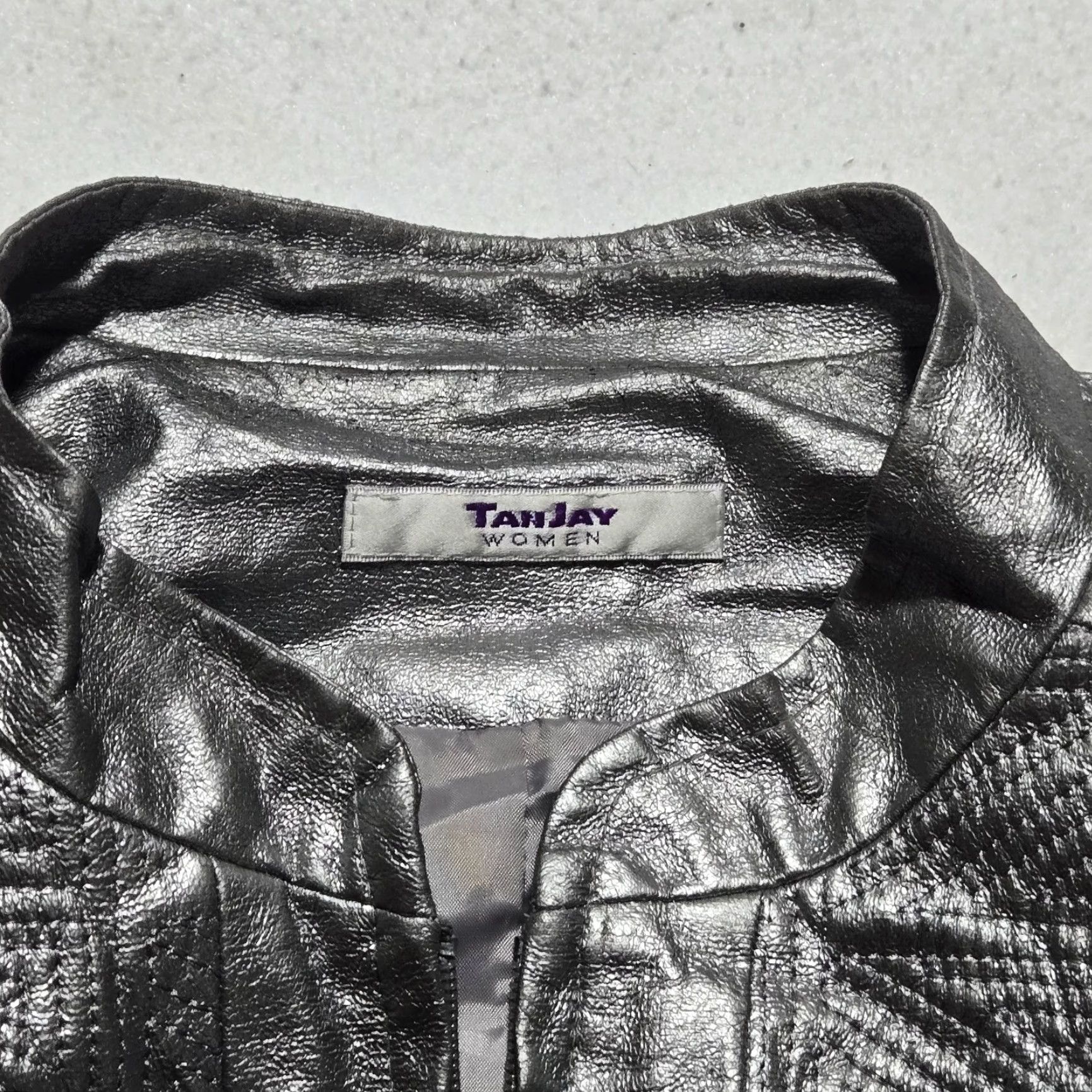 Vintage TANJAY Jacket Coat Perforated Full Zip Long Sleeve Adult Women Large Silver Size L / US 10 / IT 46 - 3 Thumbnail