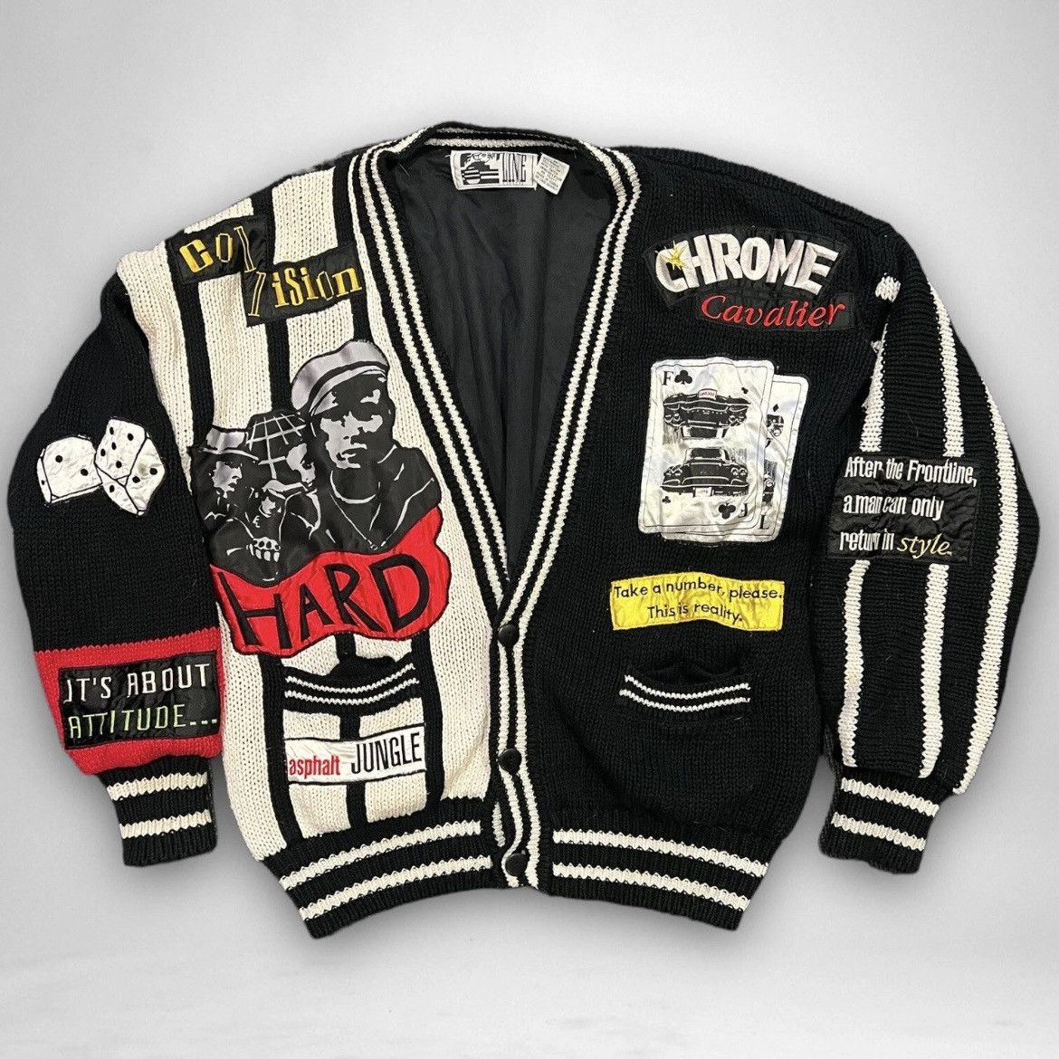Vintage RARE Vintage Frontline Black & White Knit Cardigan Size US M / EU 48-50 / 2 - 2 Thumbnail