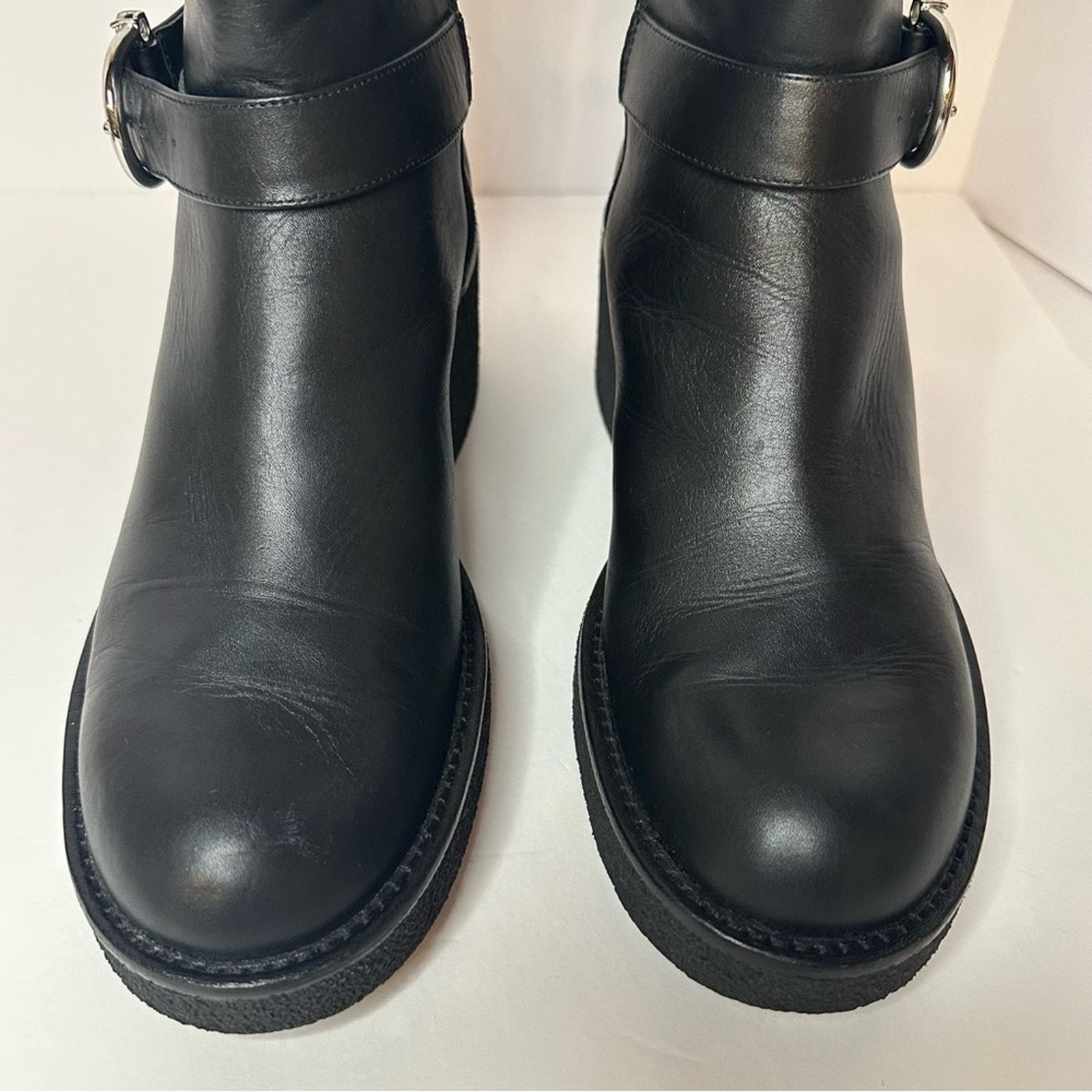 Stuart Weitzman Mountain Buckle Ankle Boots US 11 EU 41.5 Black Leather Size US 11 / IT 41 - 12 Thumbnail