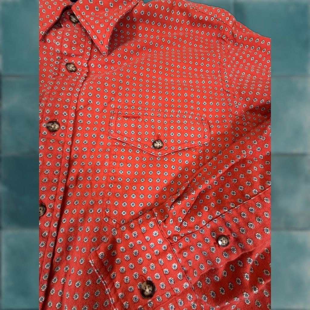 VINTAGE Bert Pulitzer Shirt Mens Large Red Geometric Pattern Button Up Dress 90s